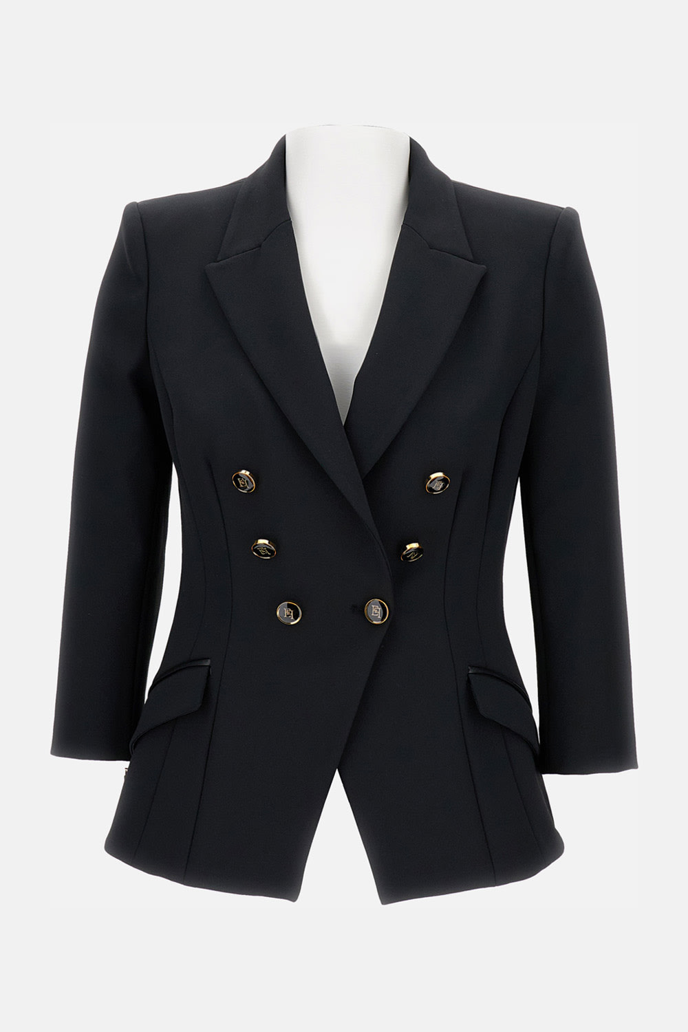 Elisabetta Franchi Tailored Blazer With Padded Shoulders And Peak Lapels In Black