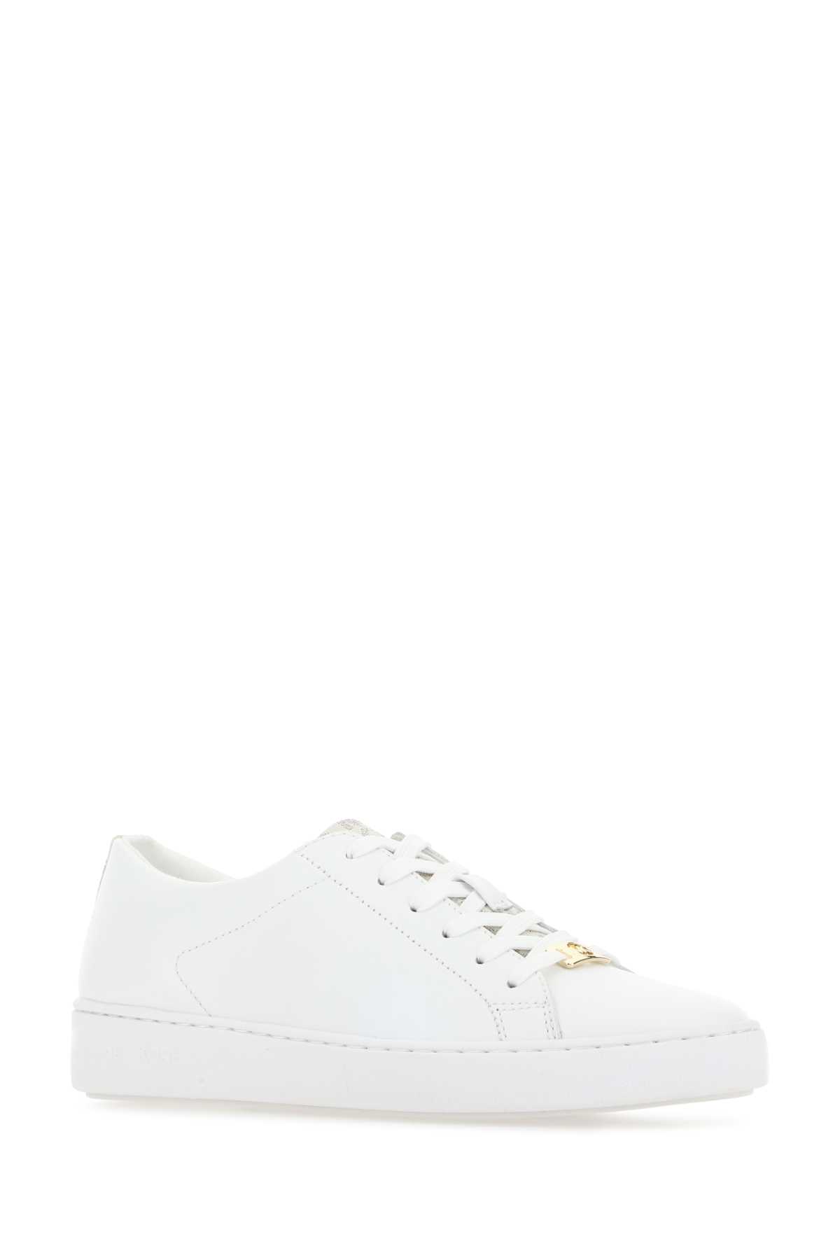 Shop Michael Kors White Leather Keaton Sneakers In Vanilla