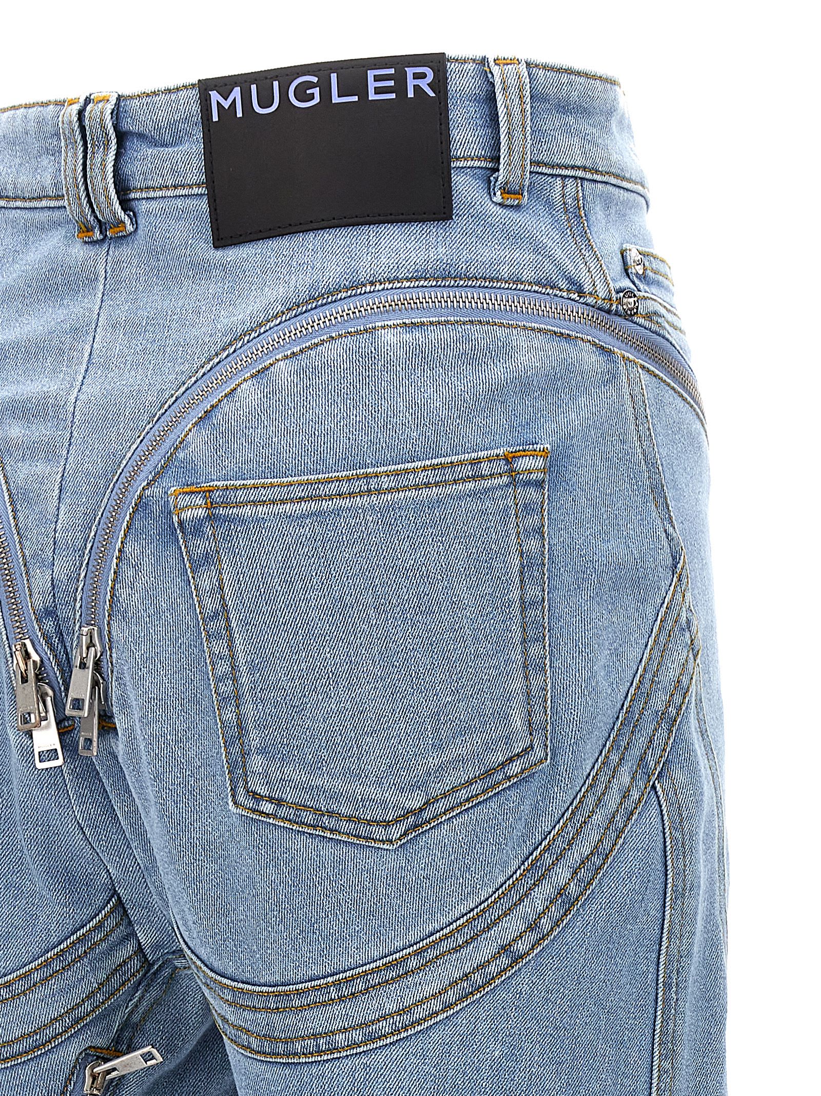 Shop Mugler Zipped Spiral Jeans In Light Blue