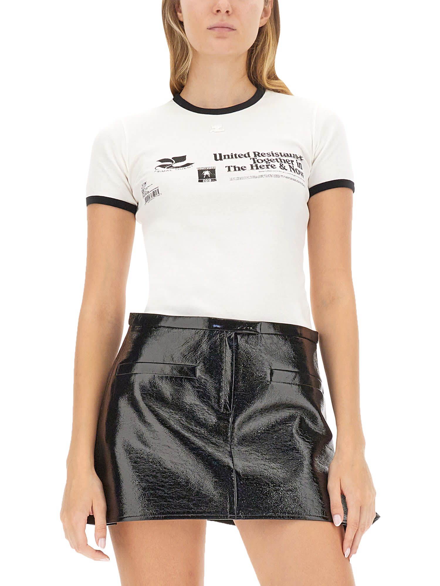 Shop Courrèges T-shirt With Logo In Heritage White Black