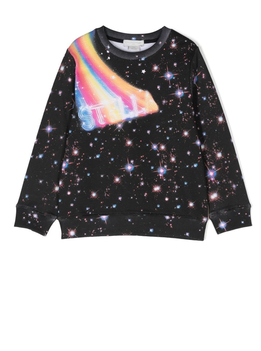 Cotton Black Sweatshirt With Galaxy Print Stella Mccartney Kids