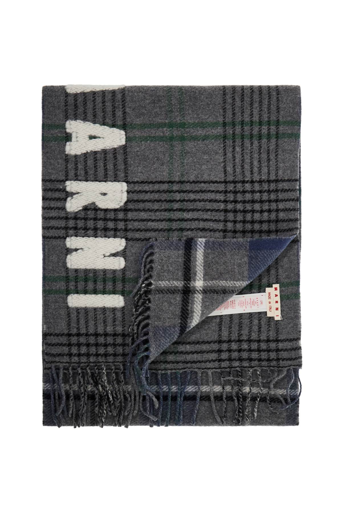 Shop Marni Double Check Wool Scarf In 8 In Sodium (grey)