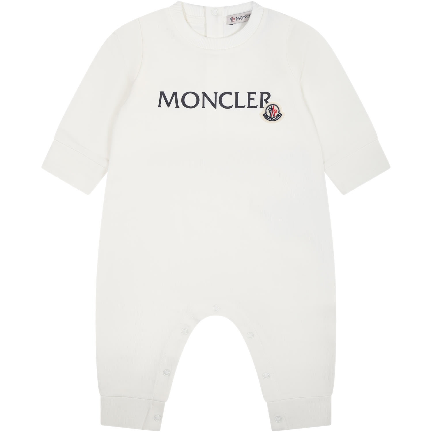 MONCLER WHITE BABY JUMPSUIT WITH LOGO