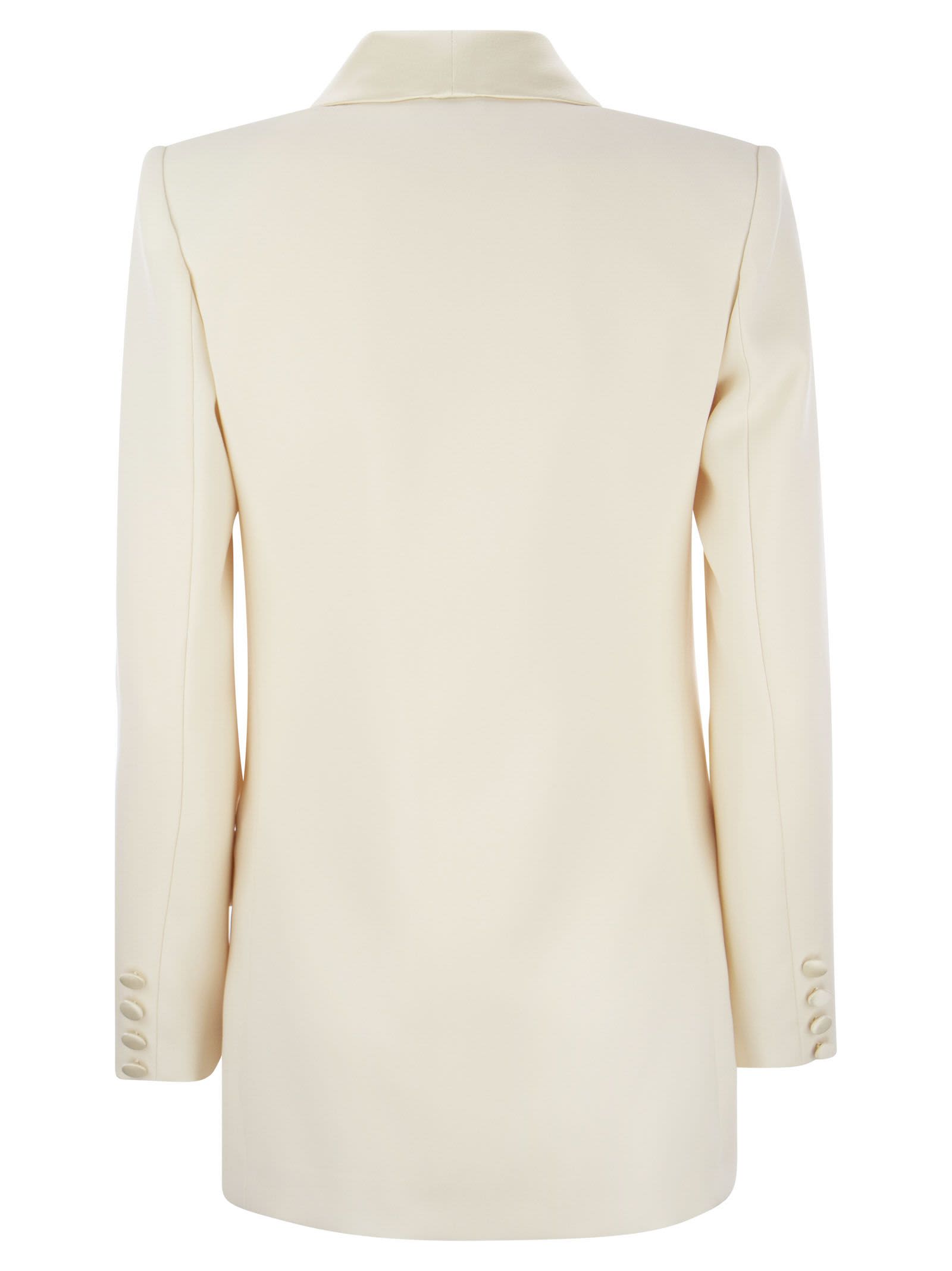 Shop Elisabetta Franchi Double-breasted Jacket In Crepe And Satin In Butter