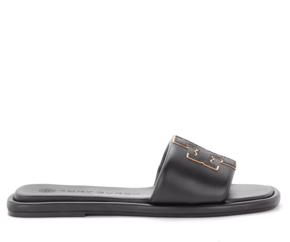 Tory Burch Sandals In Black Leather With Logo