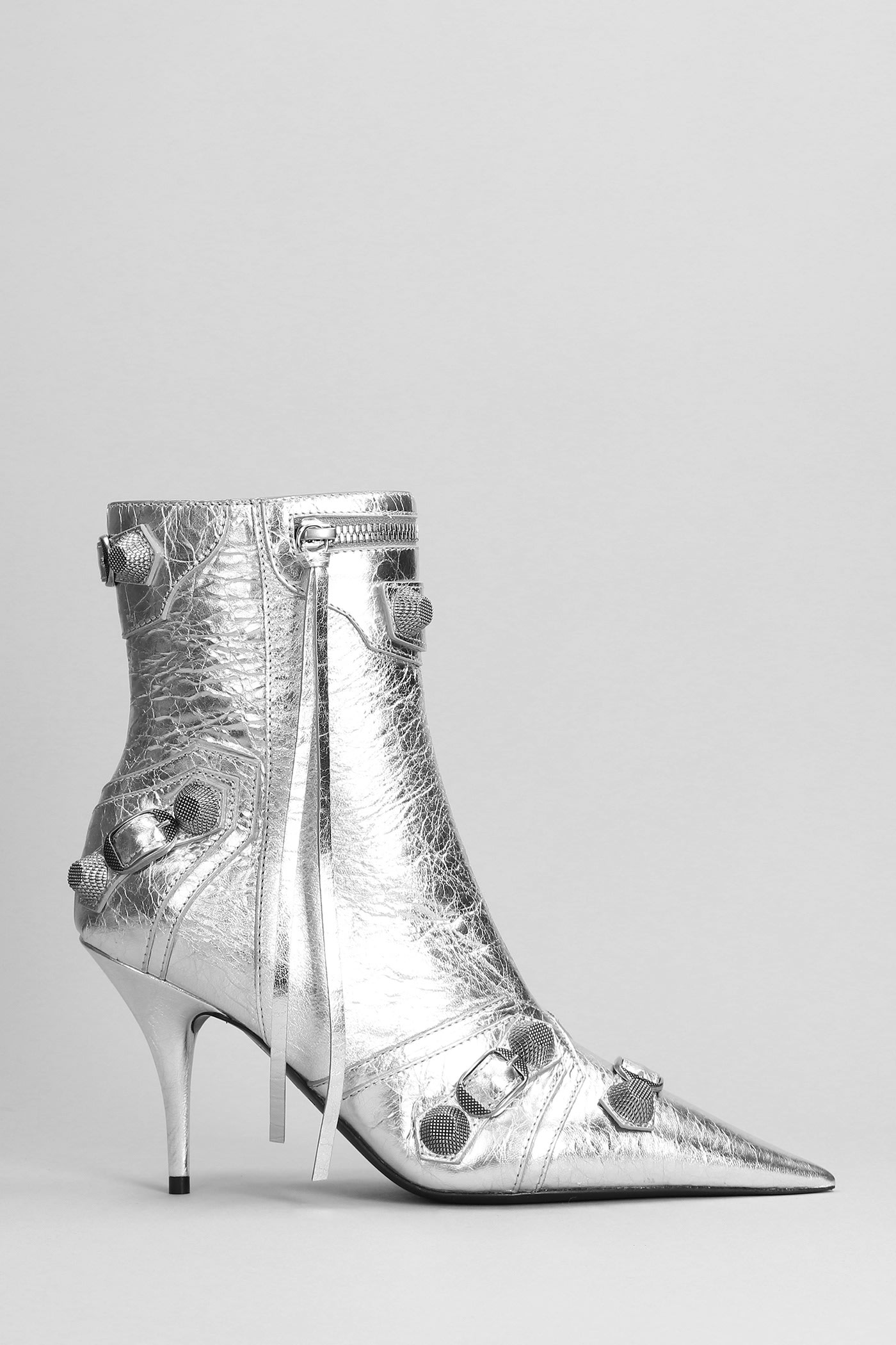 Balenciaga High Heels Ankle Boots In Silver Leather