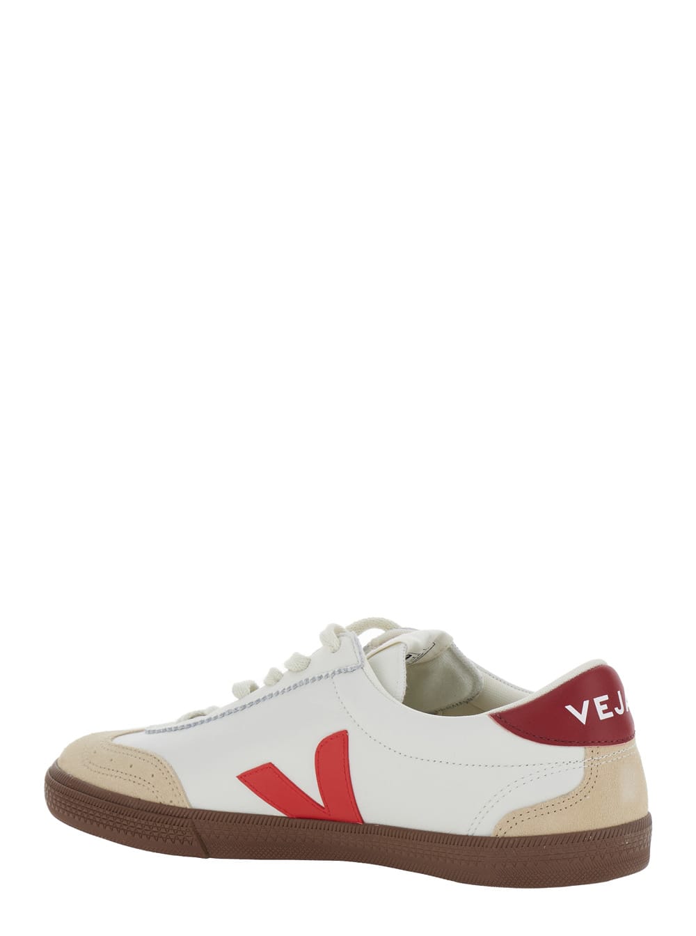 Shop Veja Volley White Low Top Sneakers With V Logo Detail In Leather And Suede Man