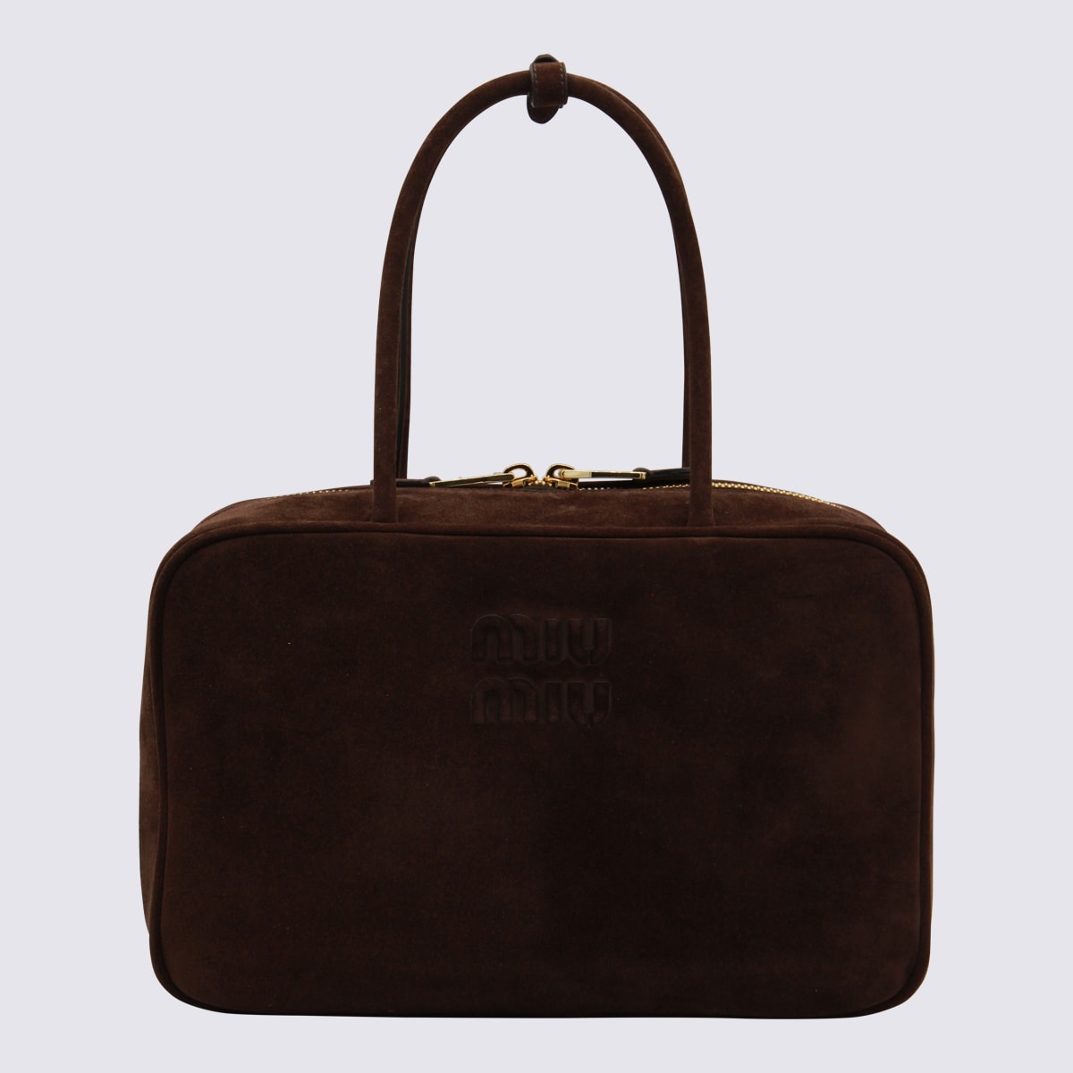 Miu Miu Dark Brown Leather Beau Large Top Handle Bag In Brown