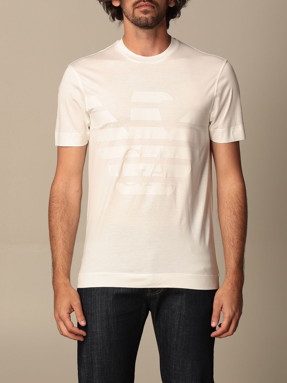 Emporio Armani T-shirt Emporio Armani T-shirt In Stretch Cotton Blend With Big Logo