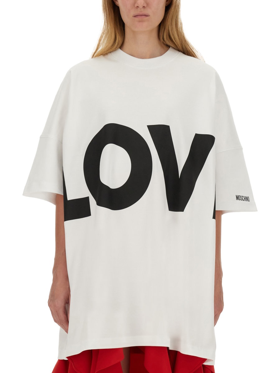 Shop Moschino Love Cotton Interlock Dress In White