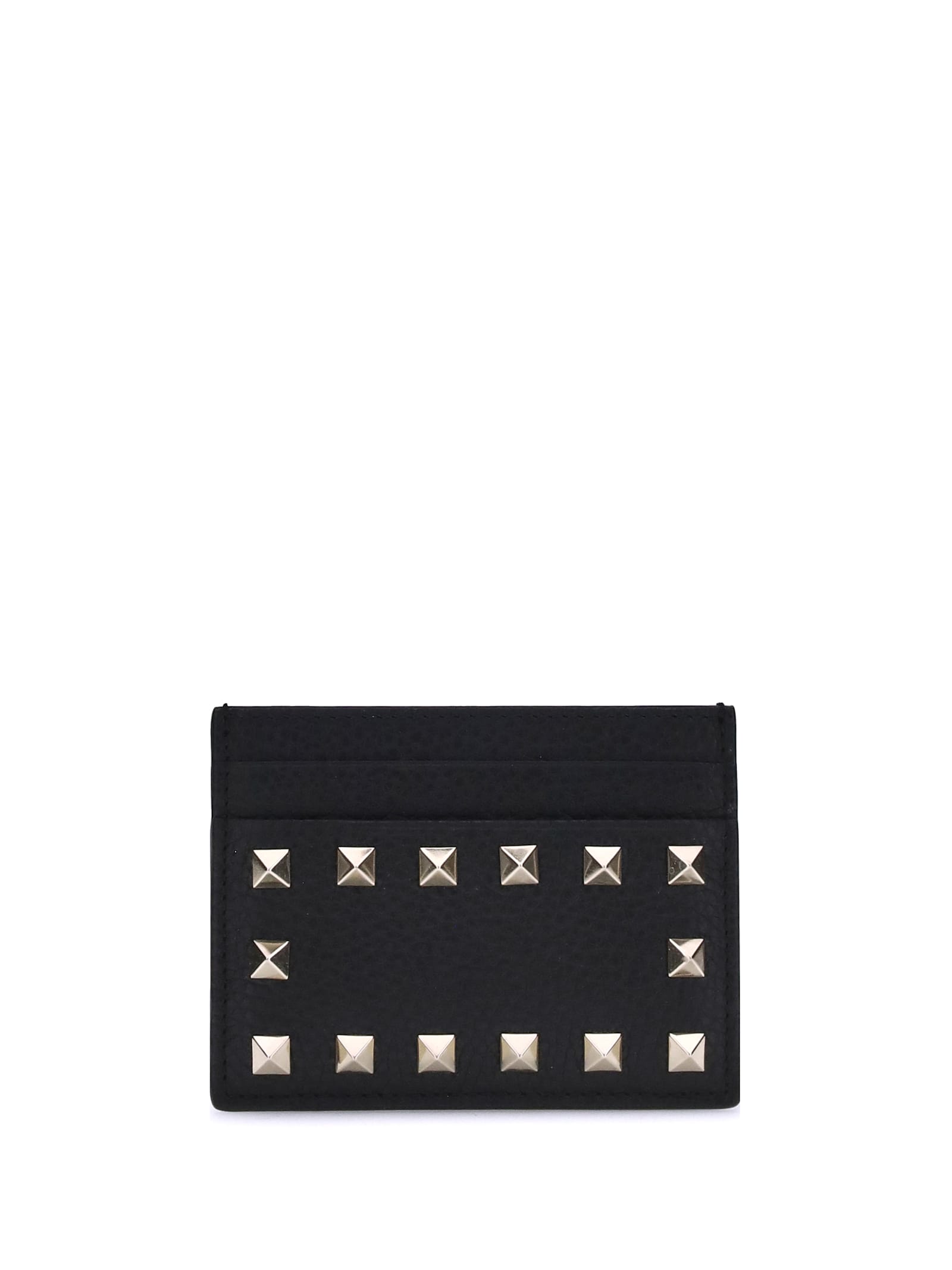 Valentino Rockstud Grainy Leather Card Holder In Black