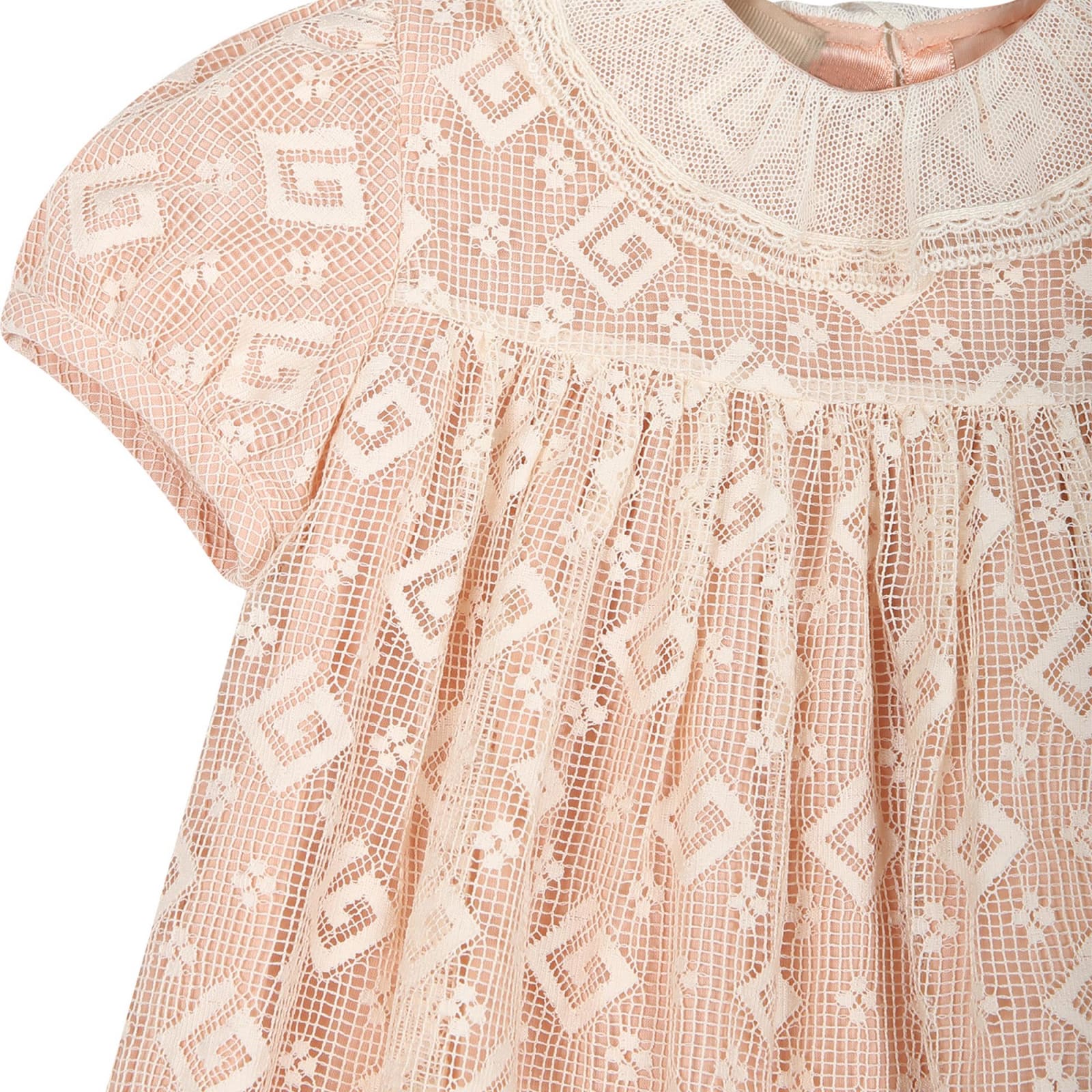 Shop Gucci Pink Dress For Baby Girl With G Quadro Motif