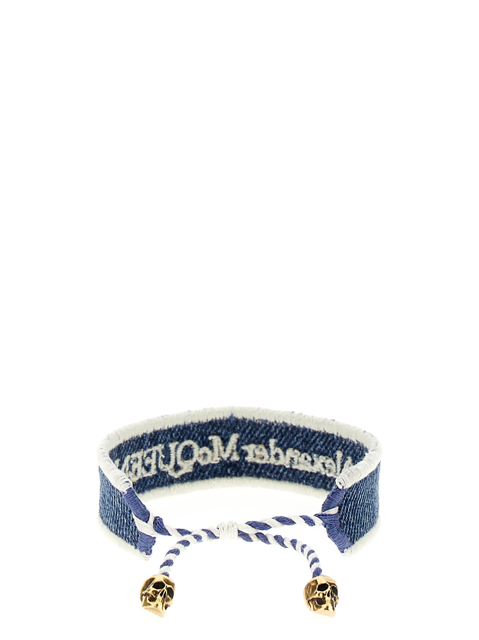 Shop Alexander Mcqueen Logo Embroidery Denim Bracelet