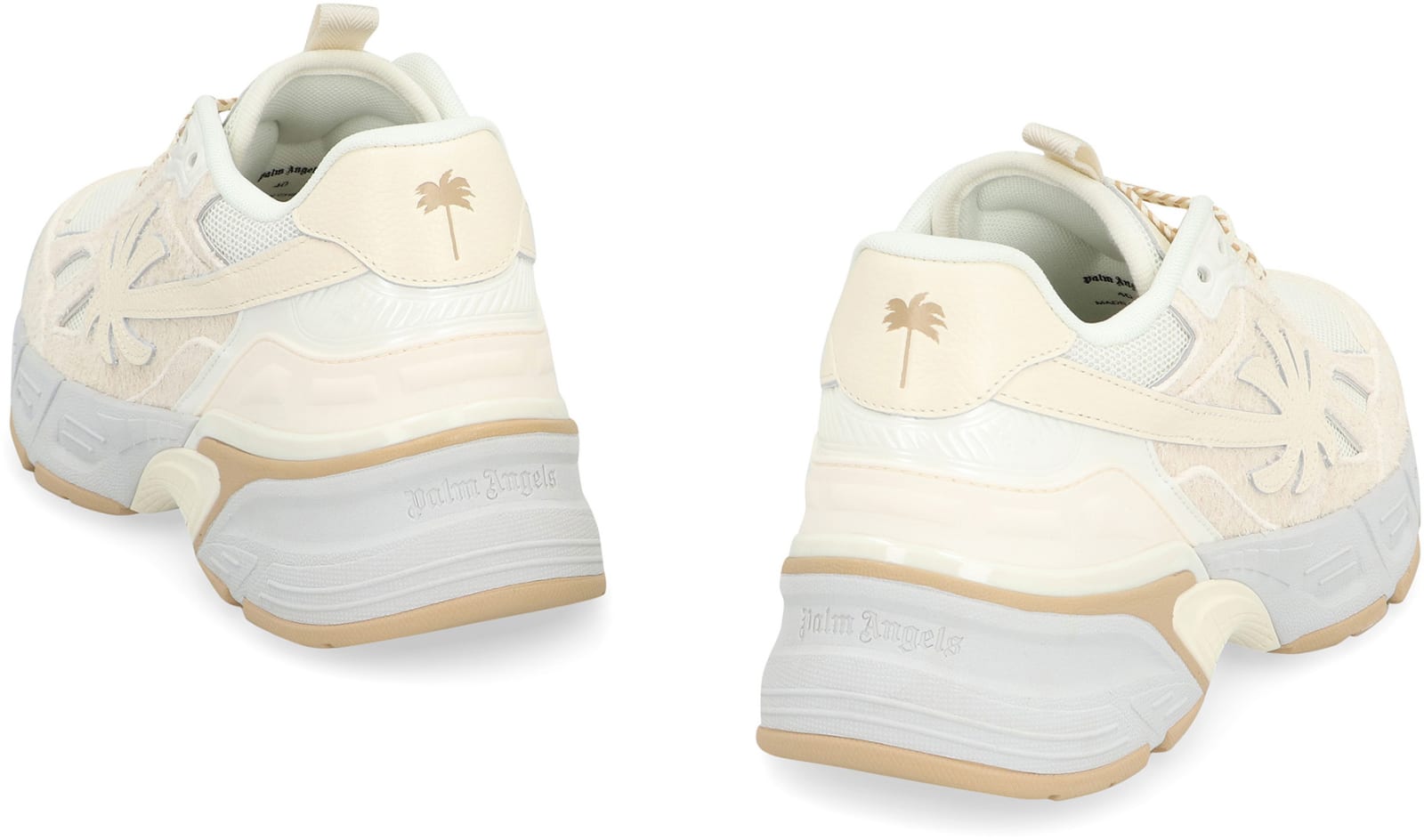 Shop Palm Angels Leather And Fabric Low-top Sneakers In Beige Beige (beige)