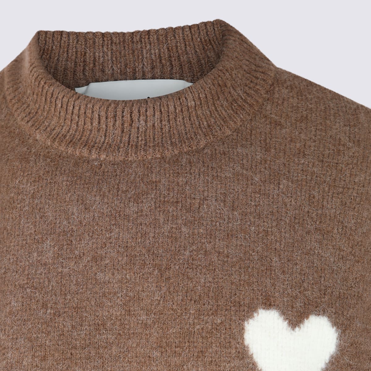 Ami Alexandre Mattiussi Brown Alpaca Ami De Coeur Crewneck Sweater Brown In Gold