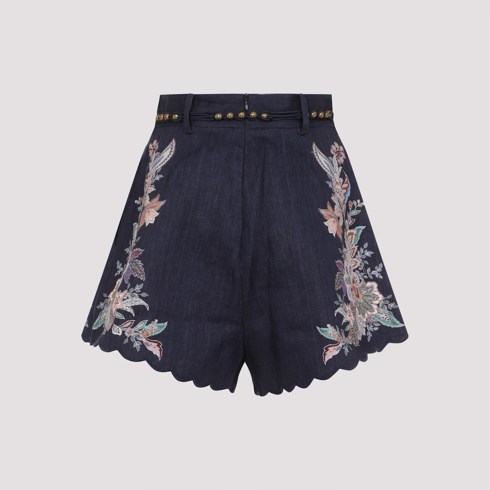 Zimmermann Rhiannon Tuck Printed Linen Shorts In Blue
