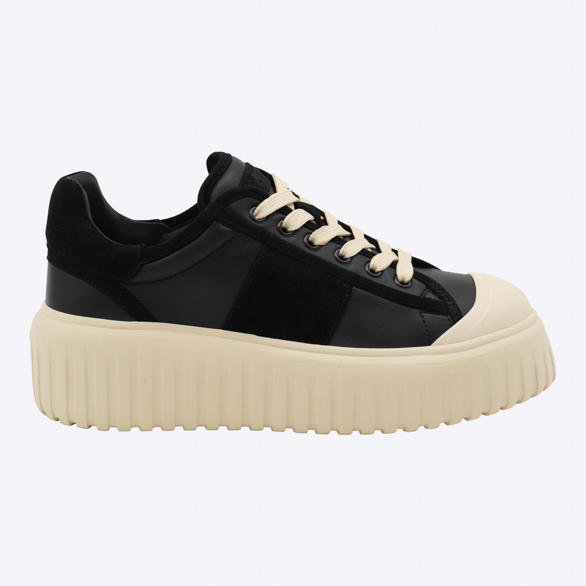 Hogan Leather And Suede Sneakers With Contrasting Sole In Black