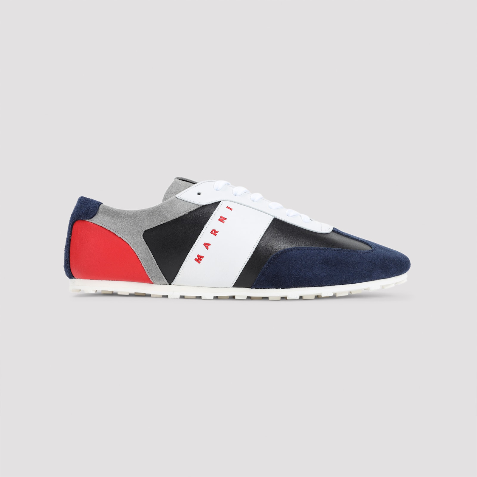 Marni Logo-embroidered Suede-trimmed Leather Sneakers In Multi
