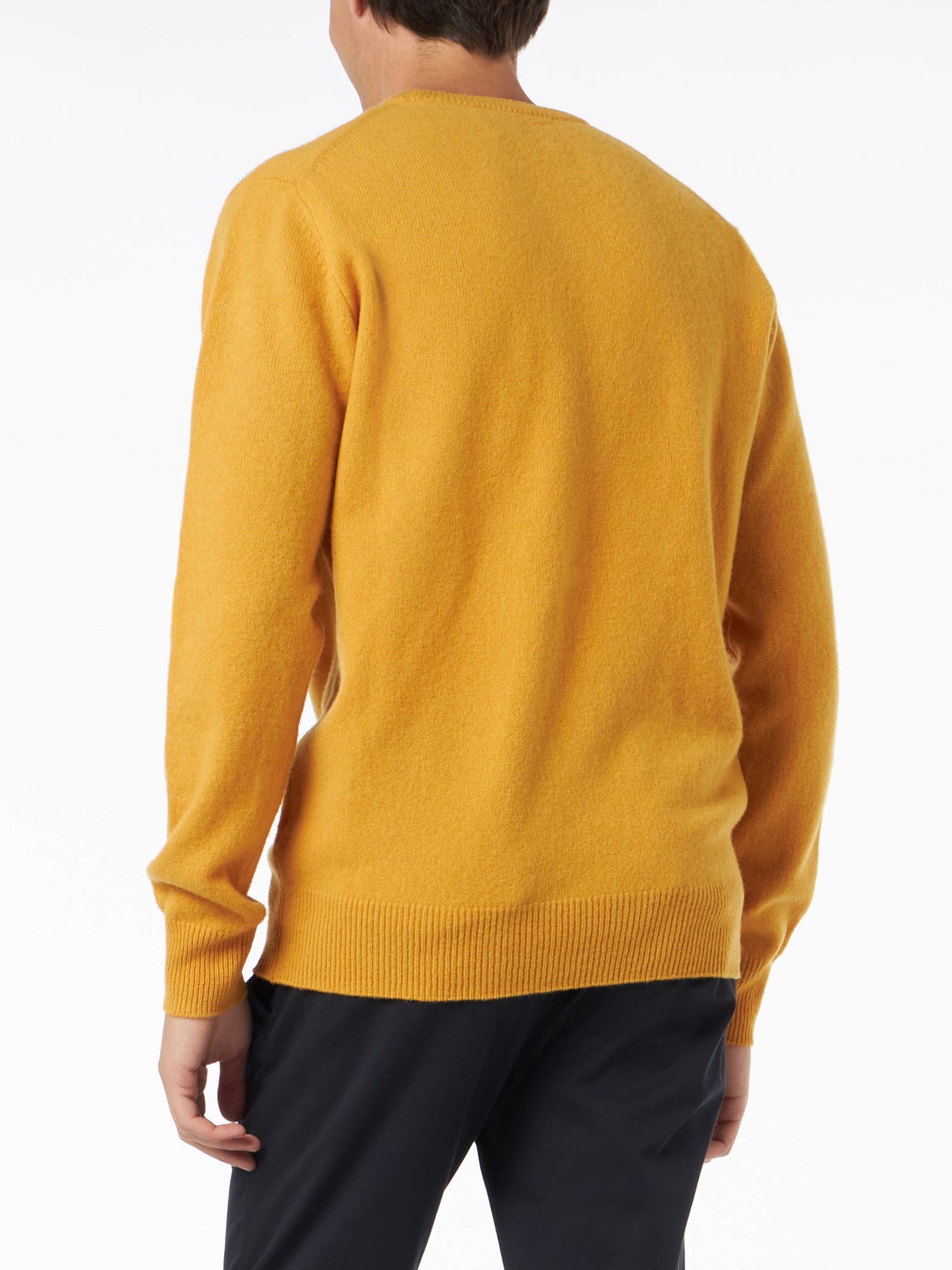 Mc2 Saint Barth Man Crewneck Ochre Yellow Sweater With St. Barth Embroidery In Yellow