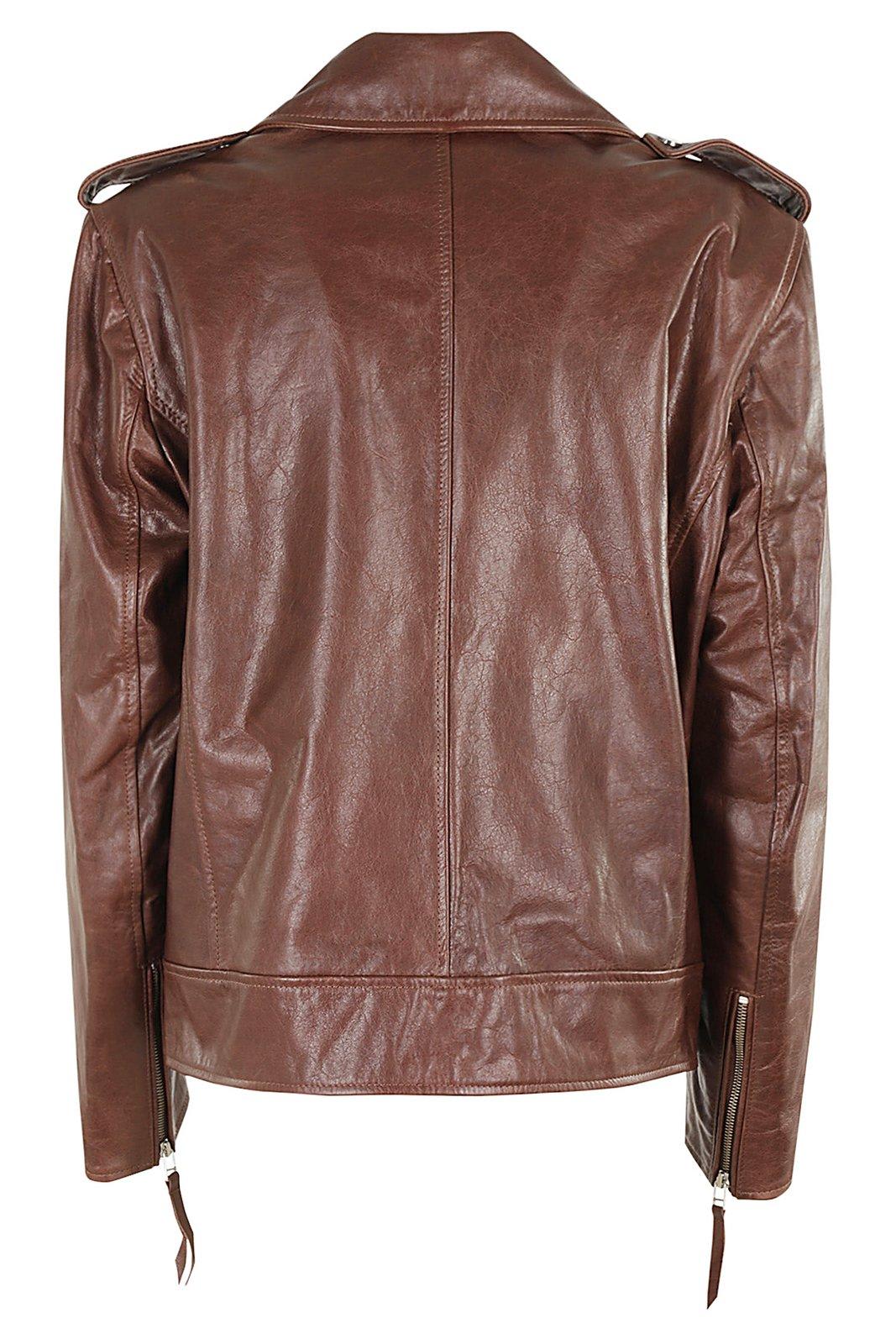 Shop Remain Birger Christensen Zip-up Biker Jacket In Deep Mahogany