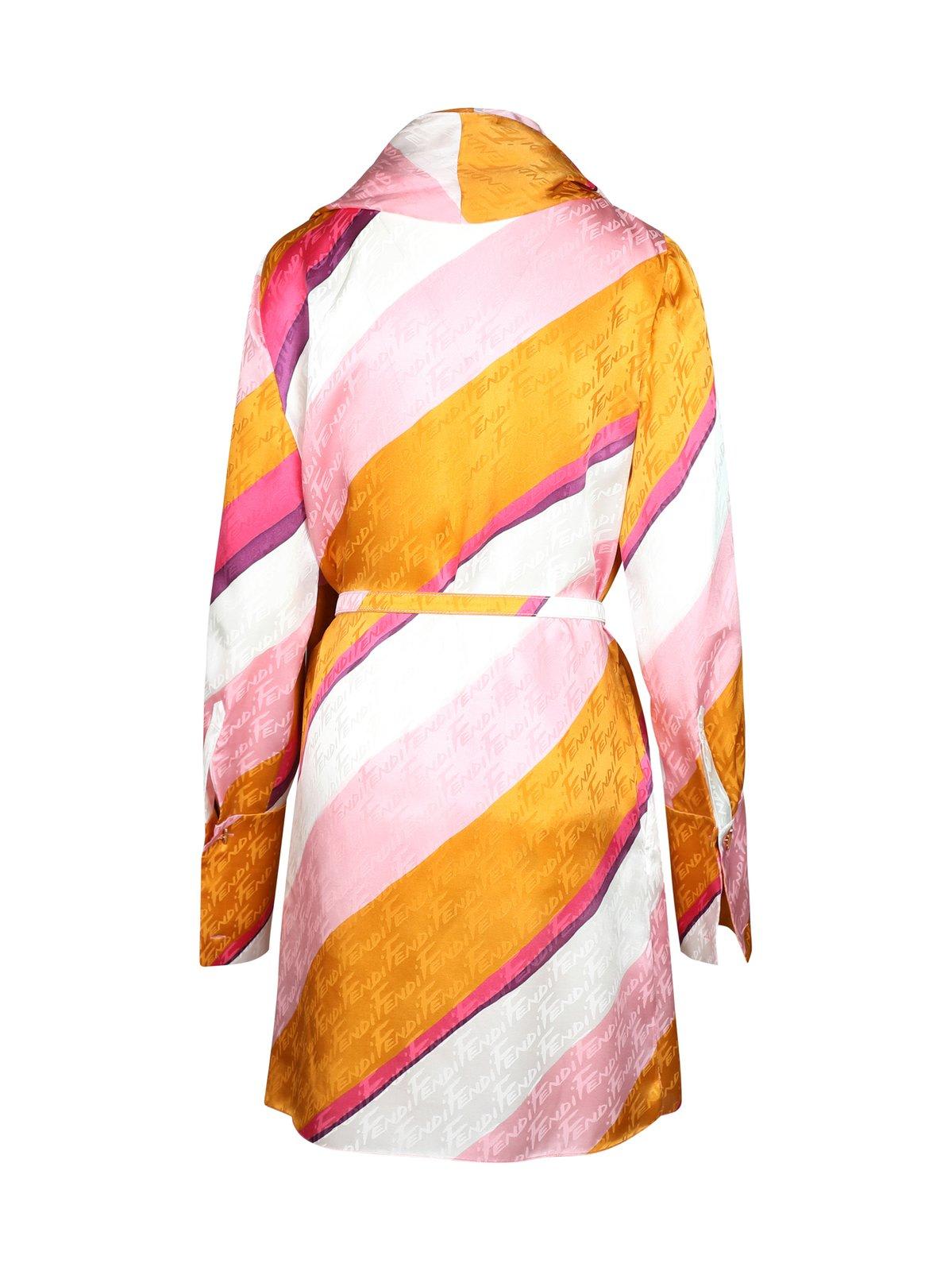 Shop Fendi Printed Monogram Belted Dress In Multicolor