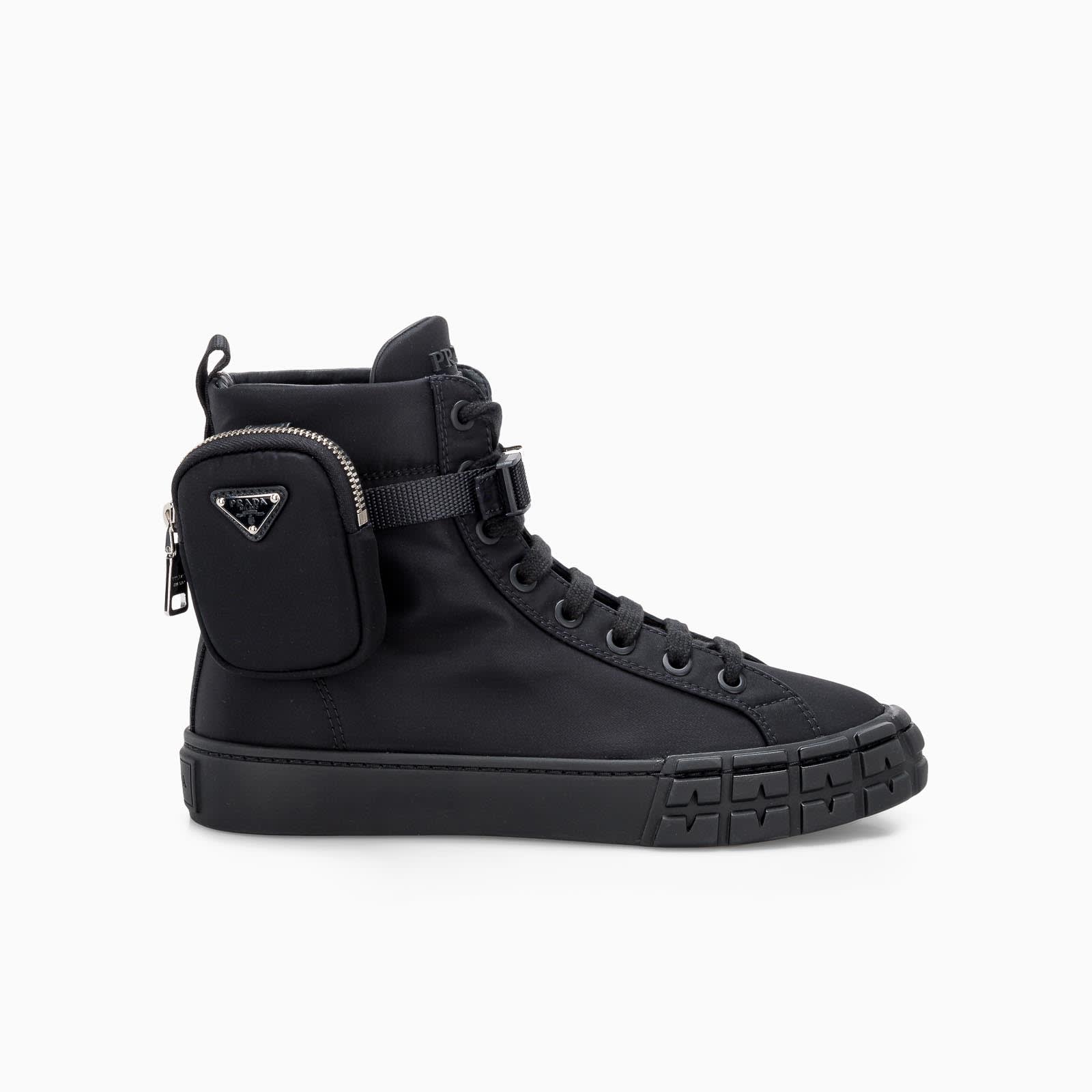 Prada Re-nylon Pouch Detail High-top Sneakers In Black
