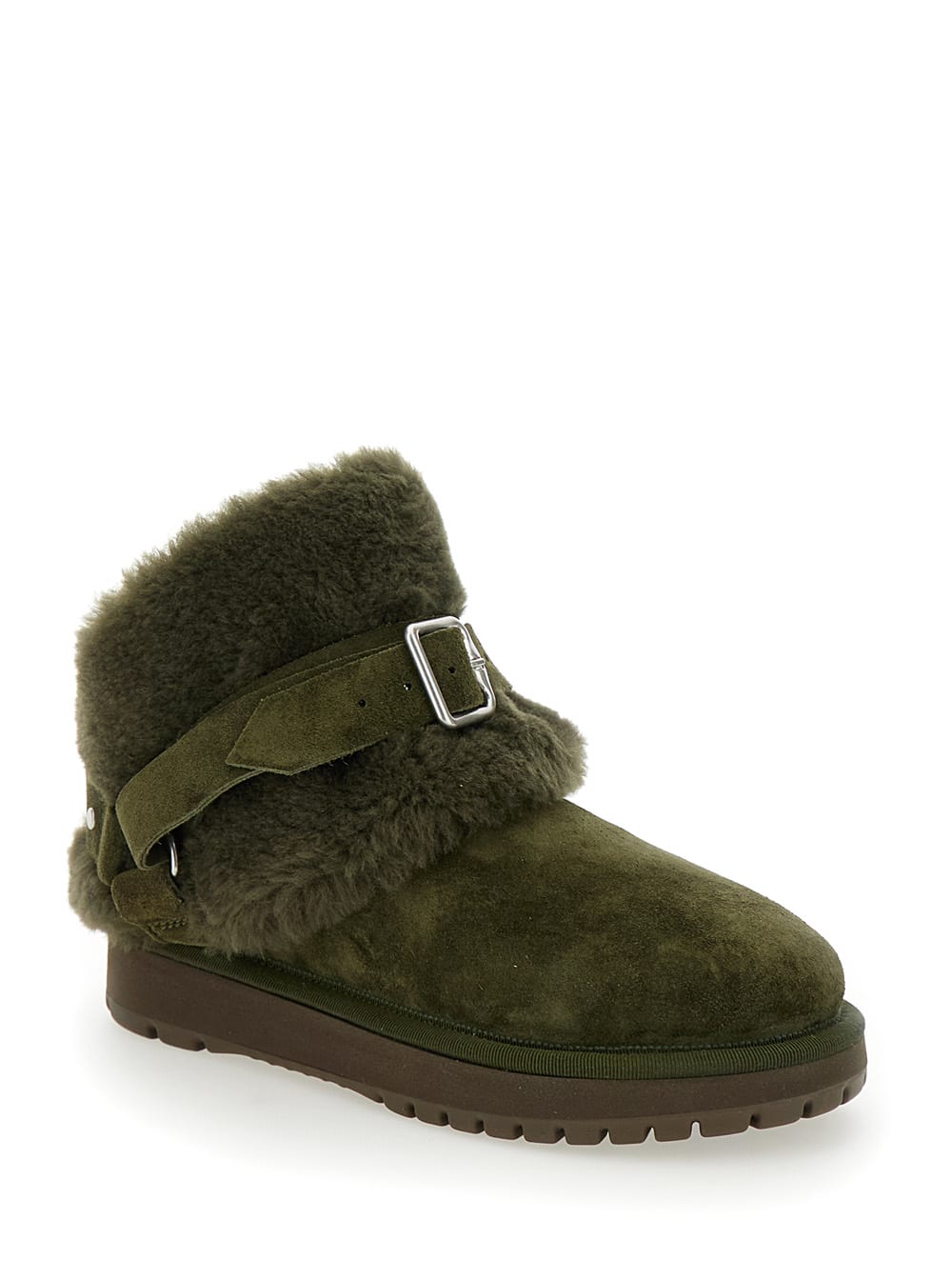 Burberry Snug Green Ankle Boots With Strap In Suede And Shearling In Green