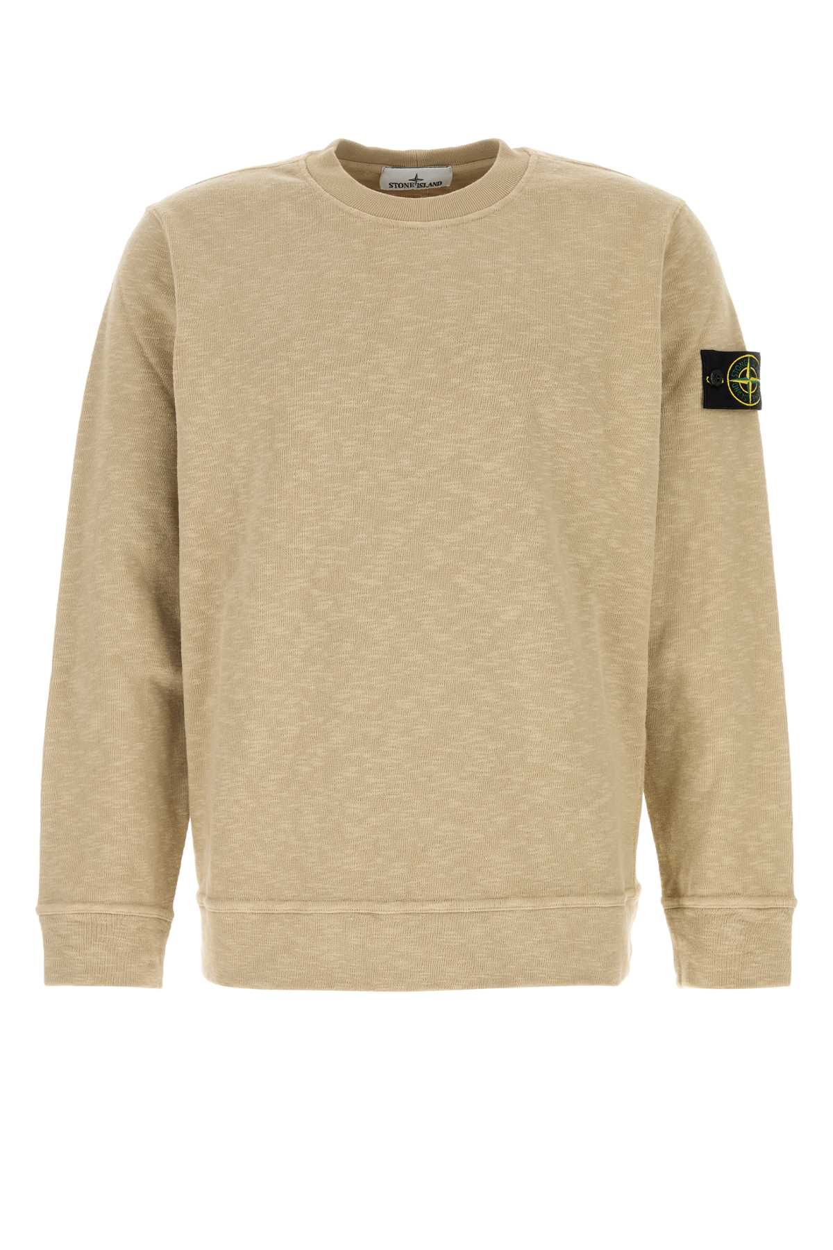 Stone Island Crew Neck Long Sleeve Sweatshirt With Ribbed Cuffs And Hem In Neutral
