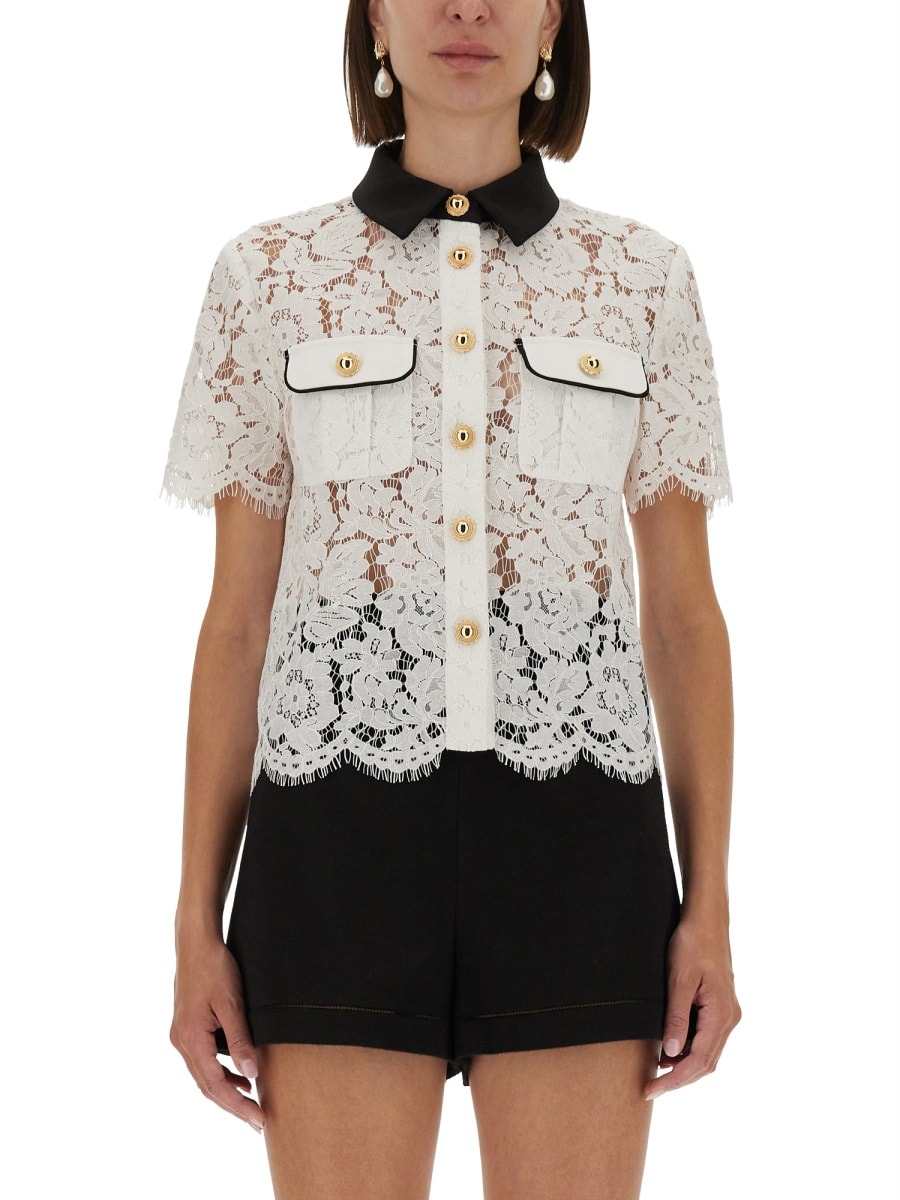 Self-portrait Shirt With Floral Lace Embroidery Self Portrait In White