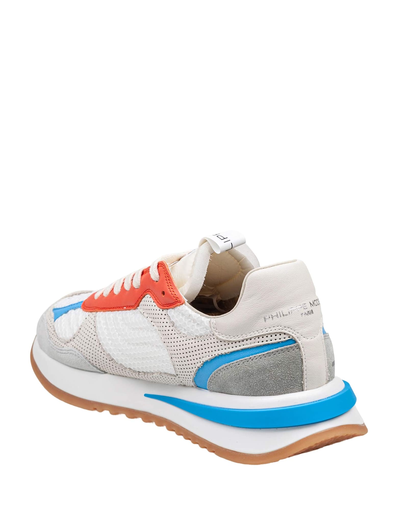 Philippe Model Olympique Sneakers In Leather And Fabric Color White, Grey And Orange In White