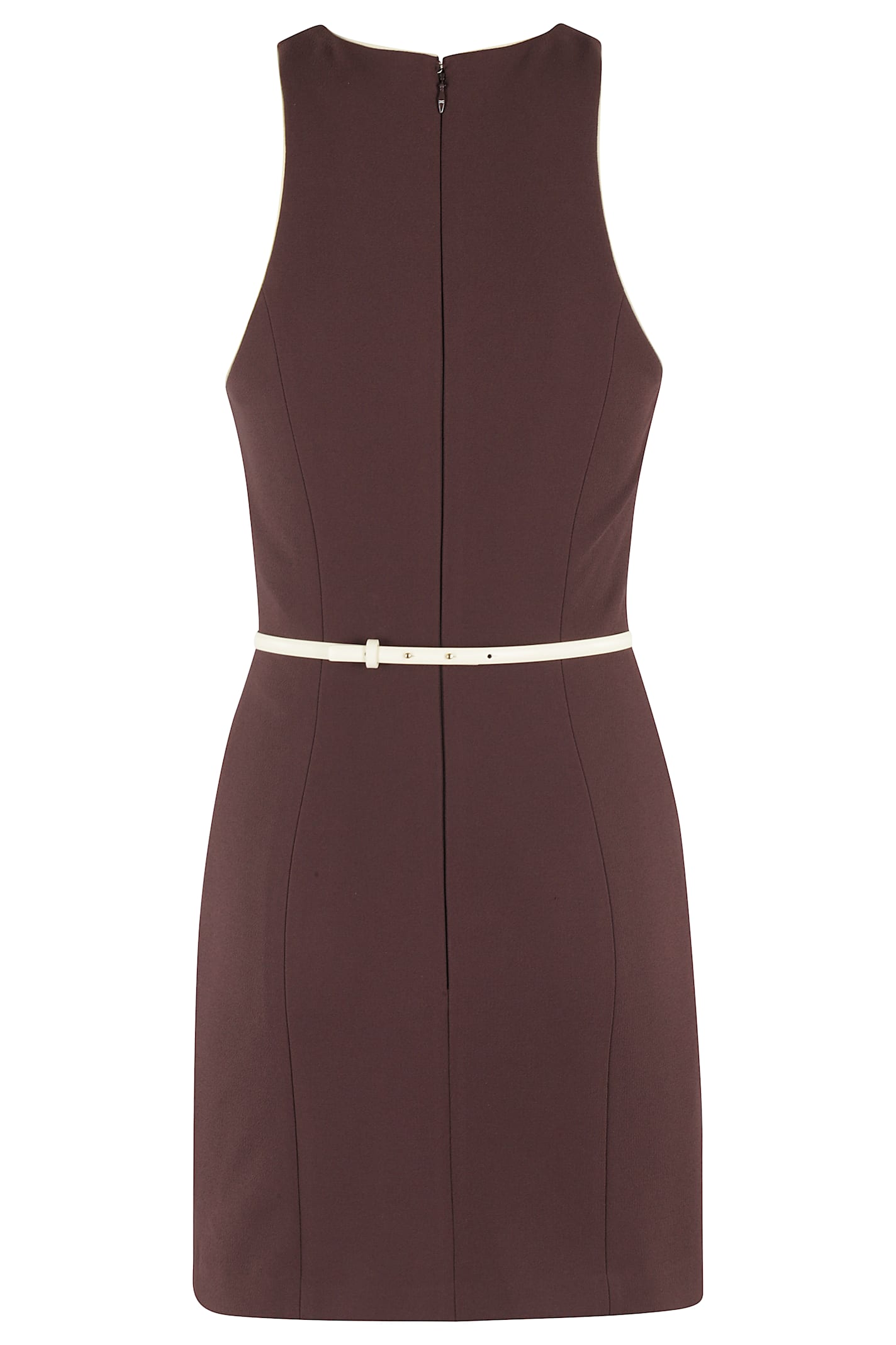 Elisabetta Franchi Mini Dress With High Neckline And Removable Belt In Cacao Lemonade