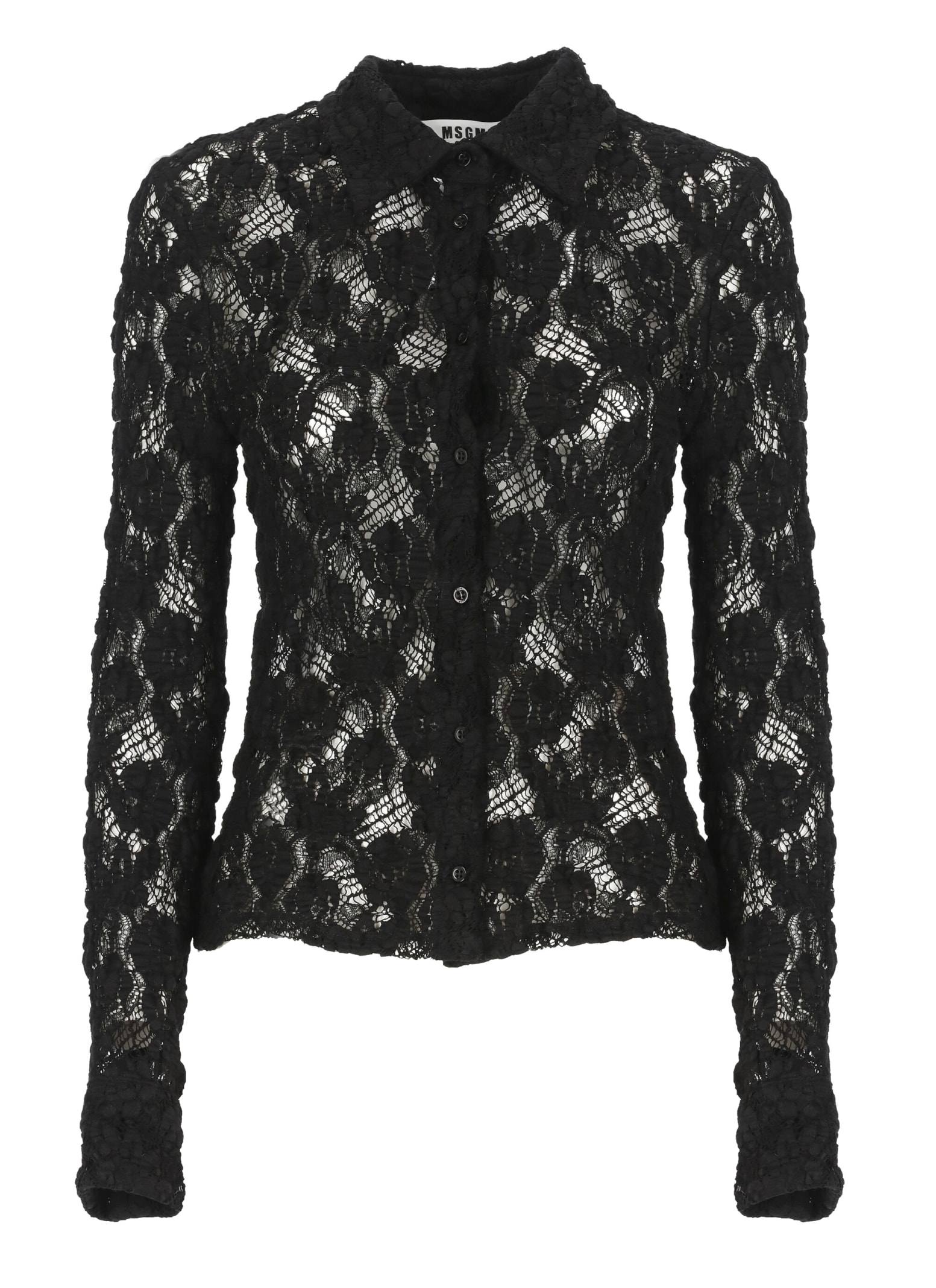 Shop Msgm Lace Shirt In Black