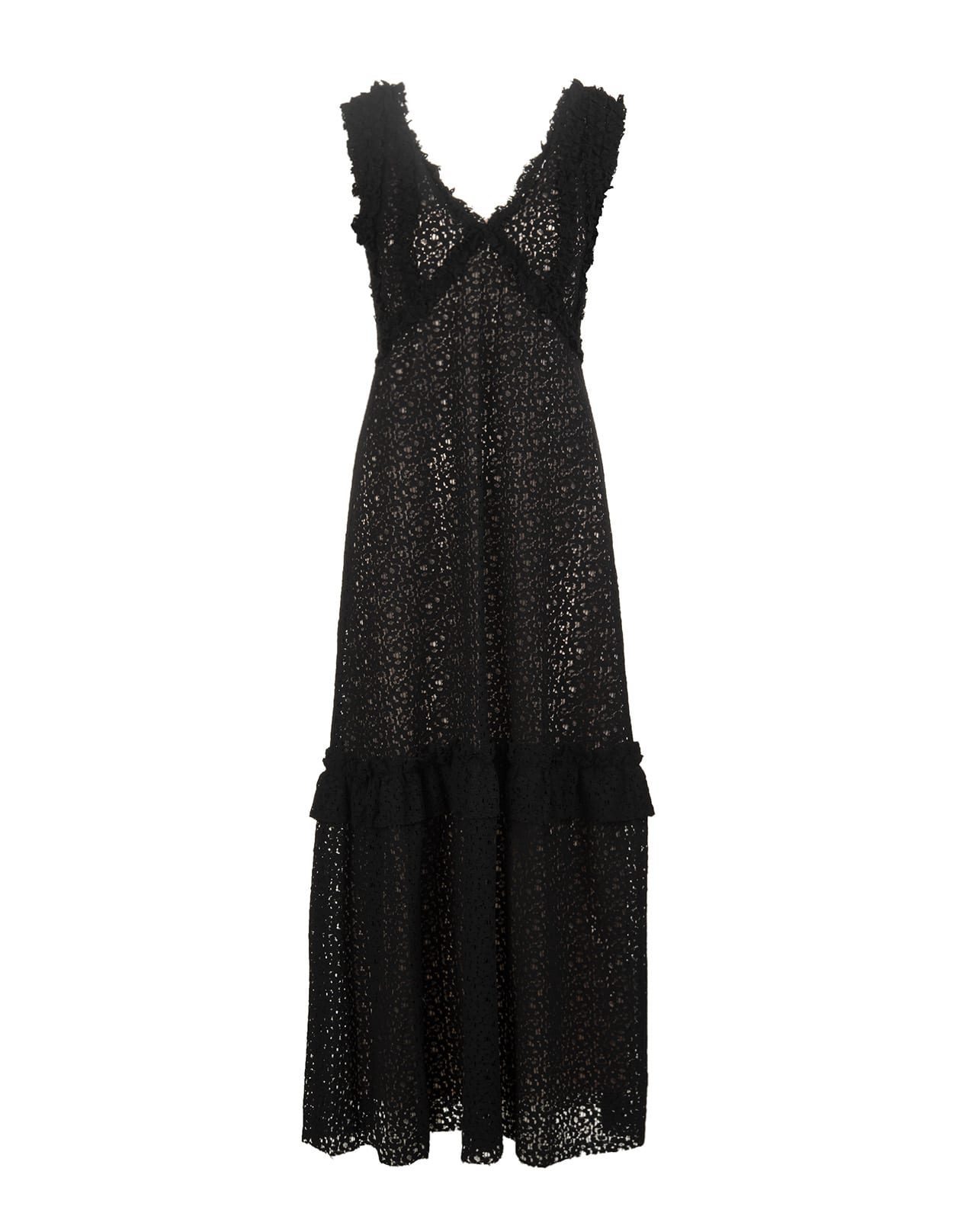 Parosh Black Embroidered Long Dress