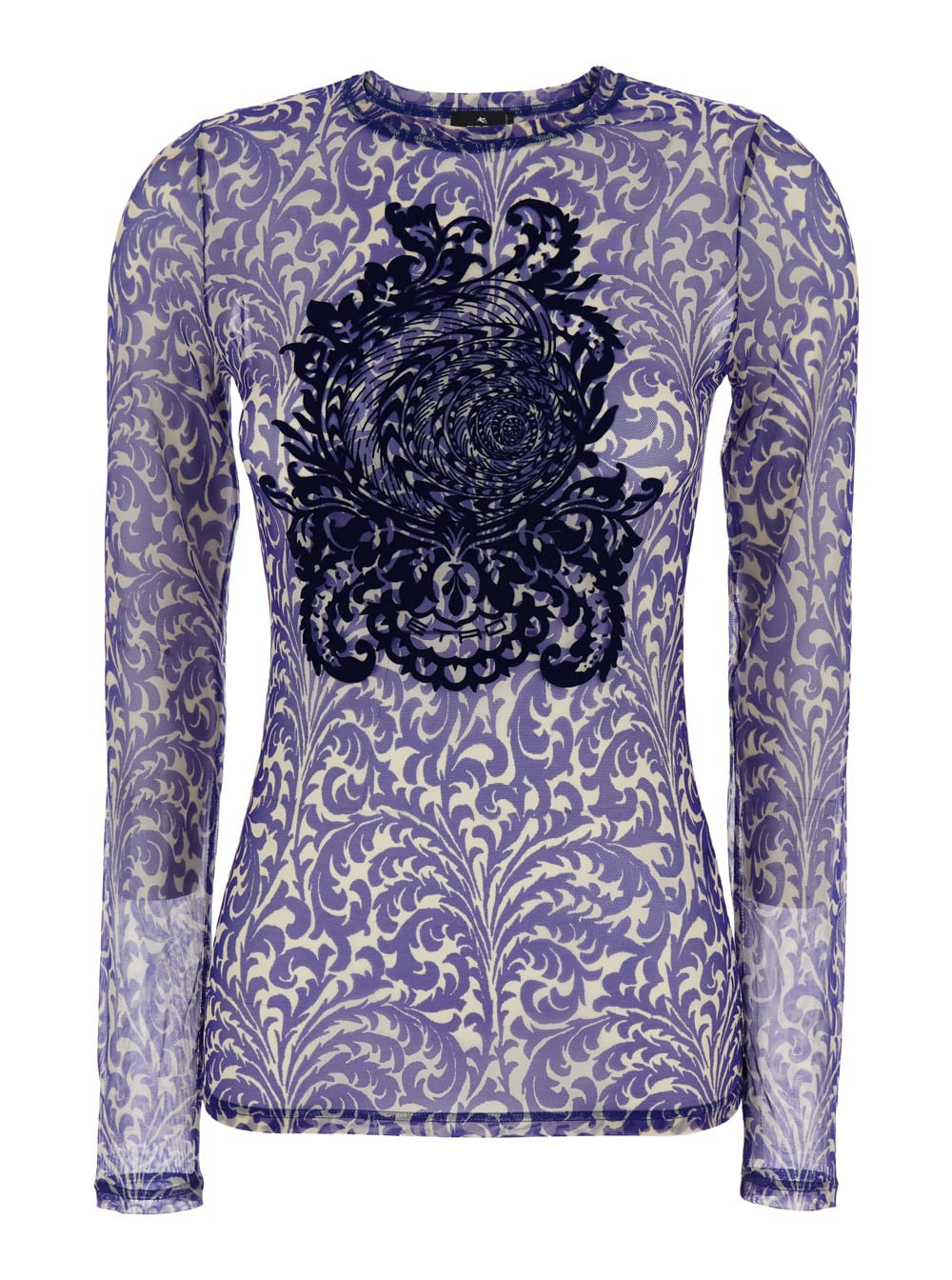 Etro Blue Top With Front Detail Snd Semi-transparent Design