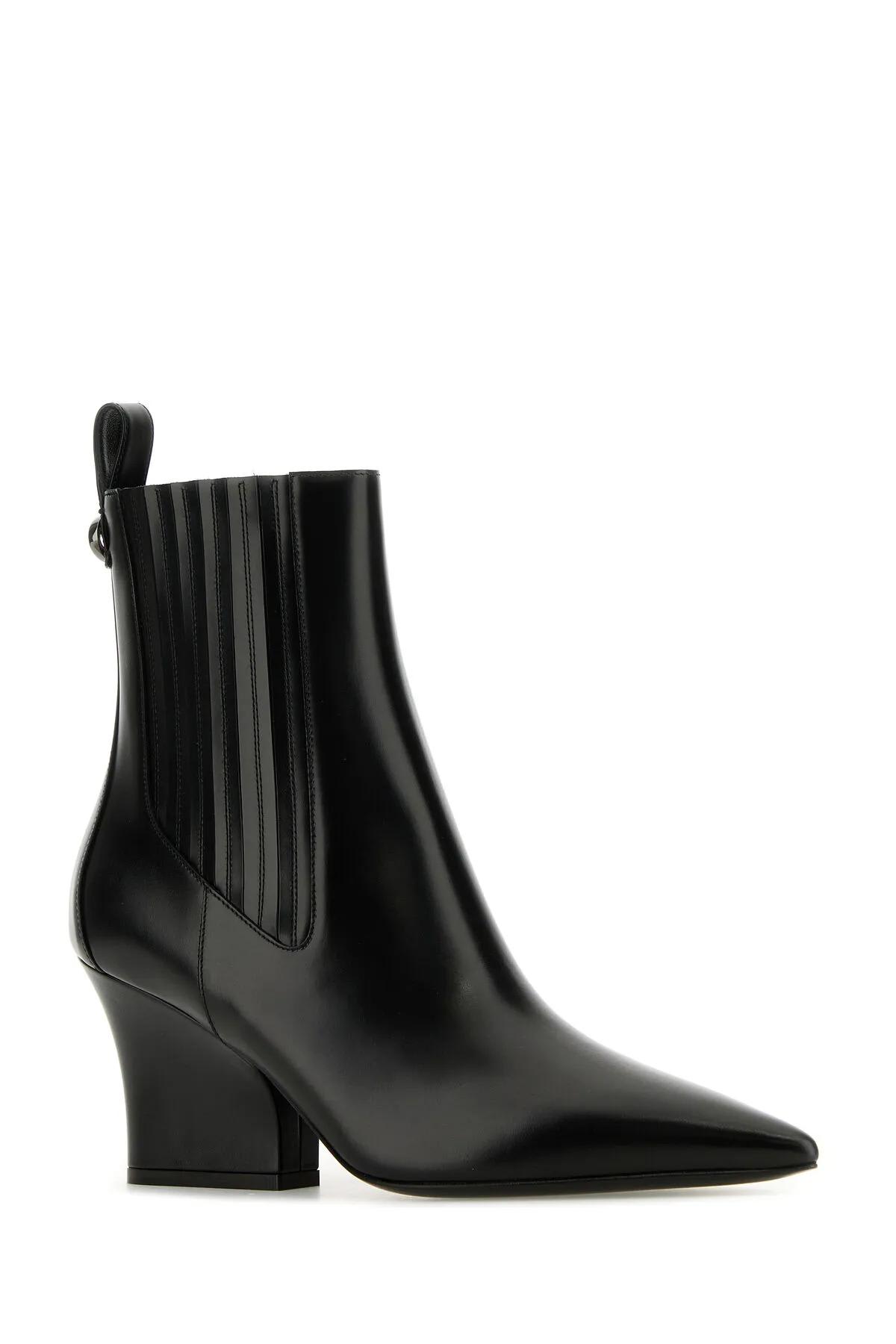 Shop Valentino Black Leather Vlogo Lockette Ankle Boots