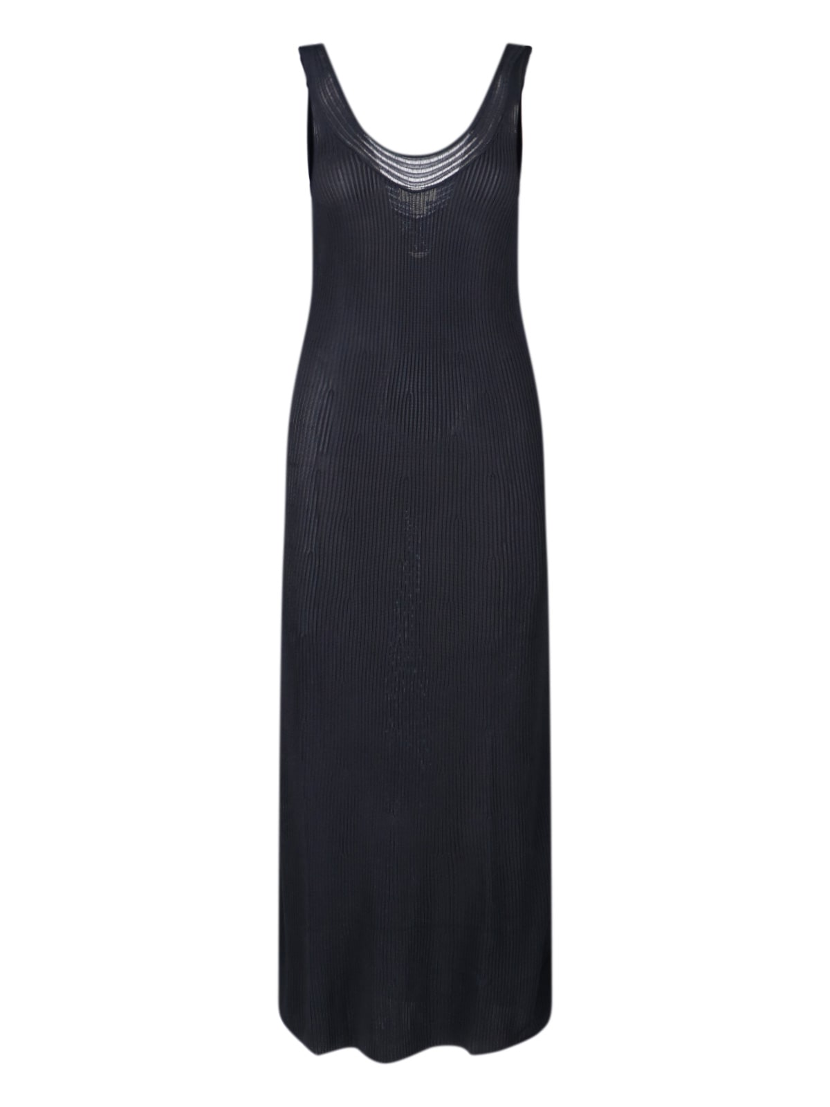 Calvin Klein Ribbed Texture Scoop Neckline Sleeveless Maxi Dress In Blue