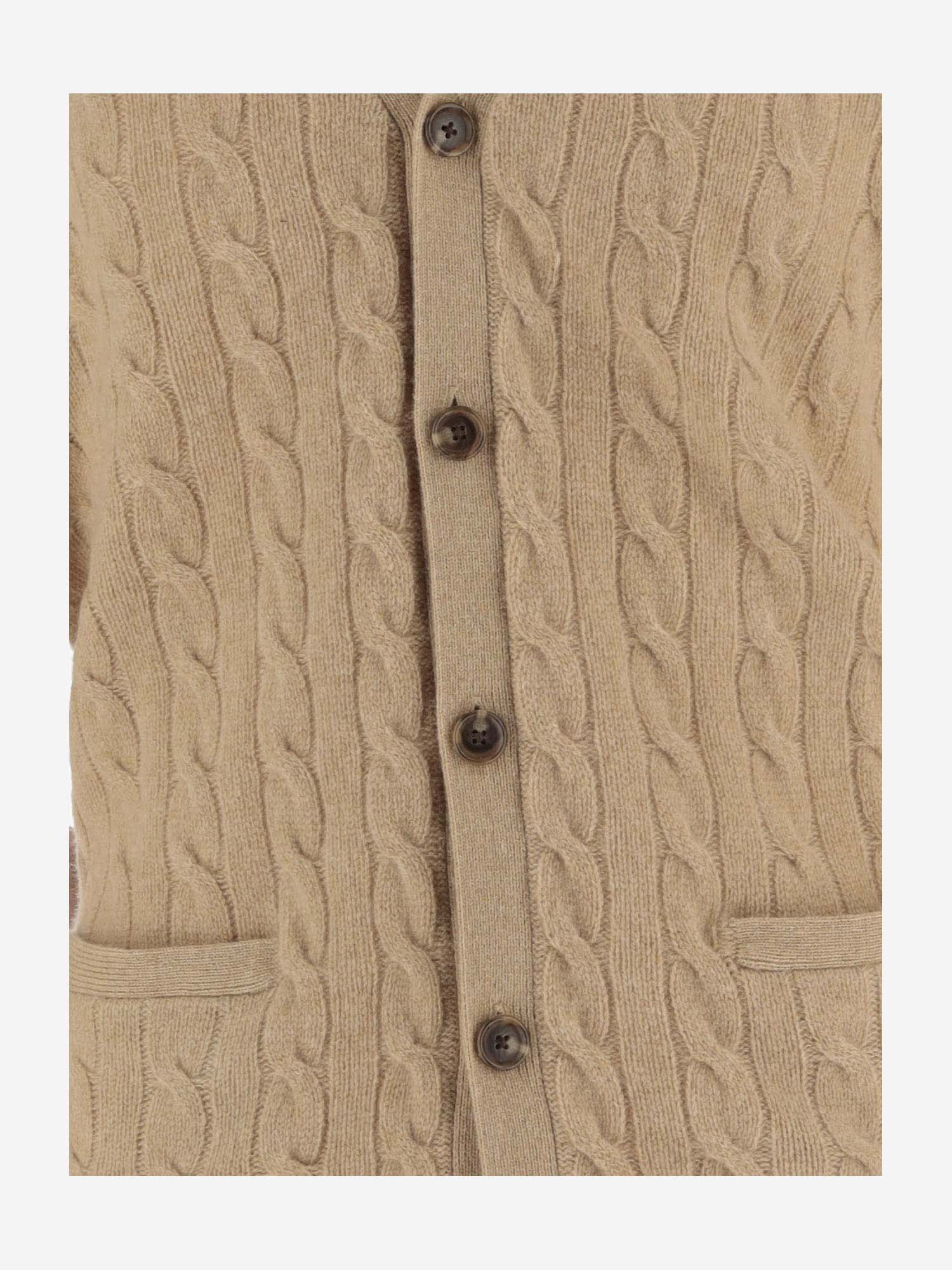 Shop Polo Ralph Lauren Wool And Cashmere Cardigan With Logo In Beige