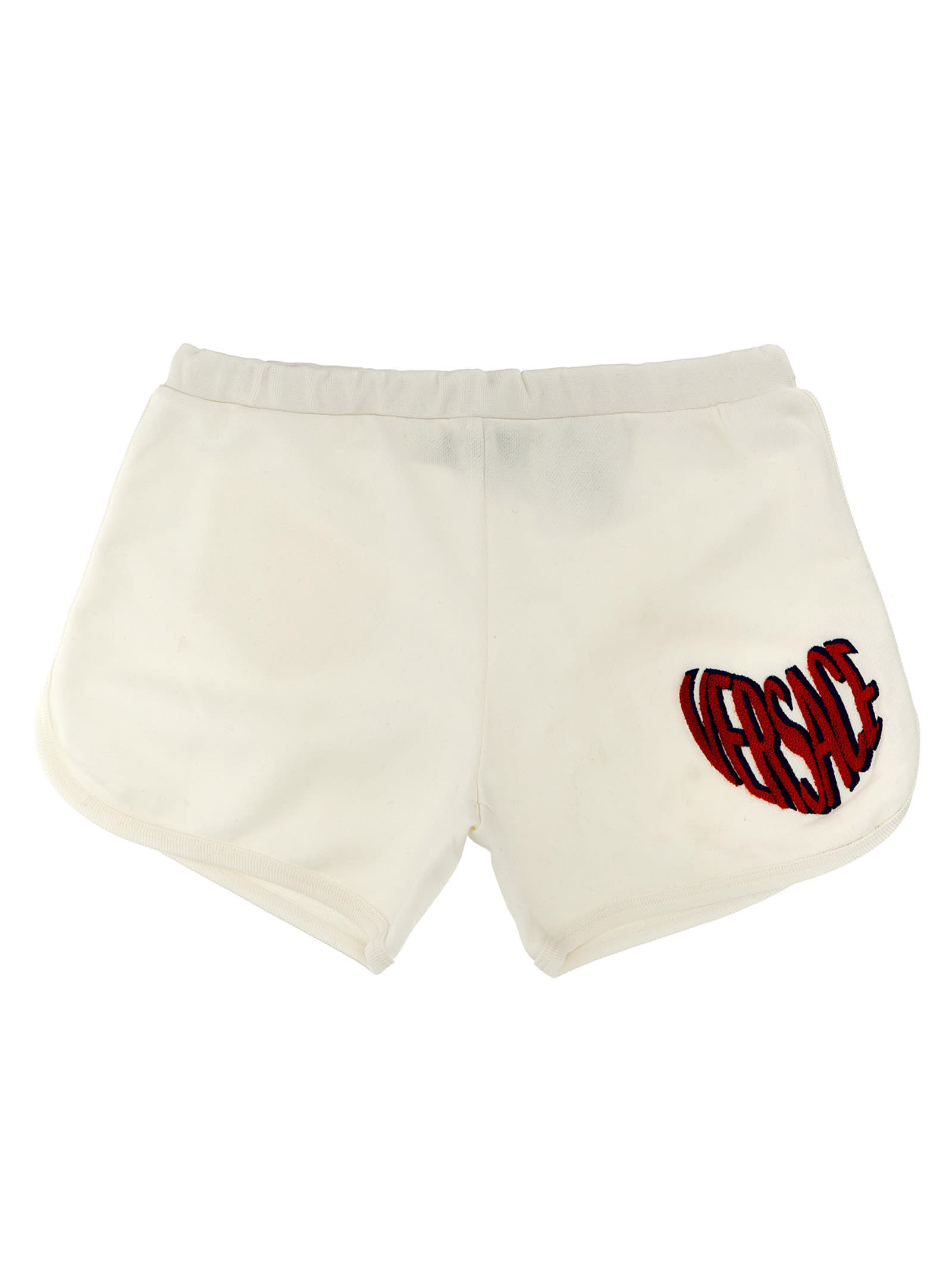 Versace Kids' Logo Embroidery Shorts In White