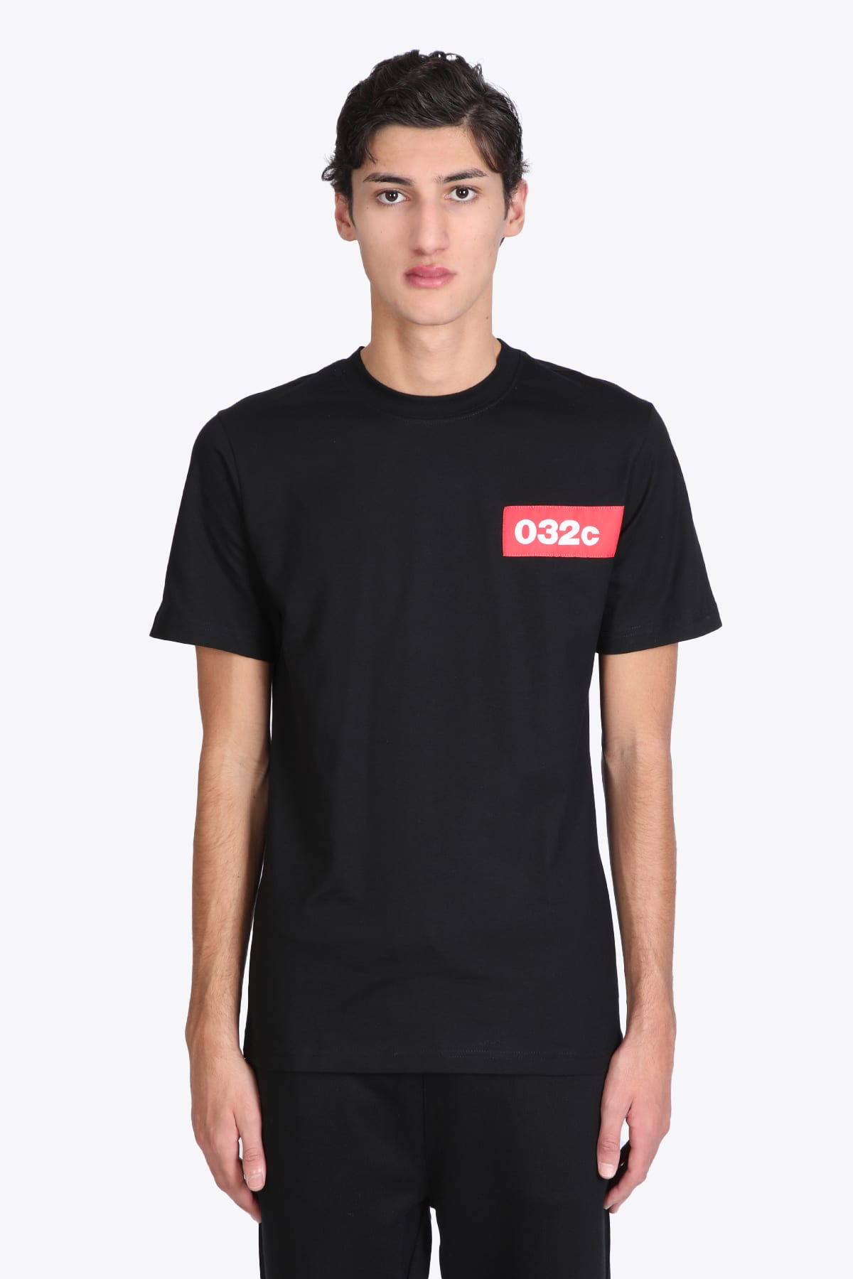 032C 032C TAPED TEE BLACK COTTON T-SHIRT WITH CHEST LOGO - TAPED TEE