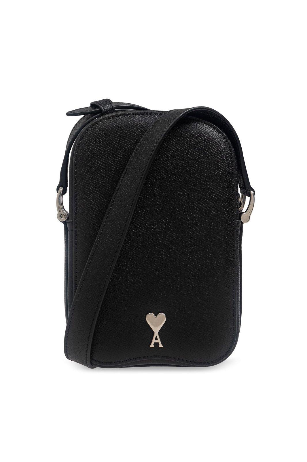 Shop Ami Alexandre Mattiussi Paris Ami De Coeur Logo Plaque Shoulder Bag In Black