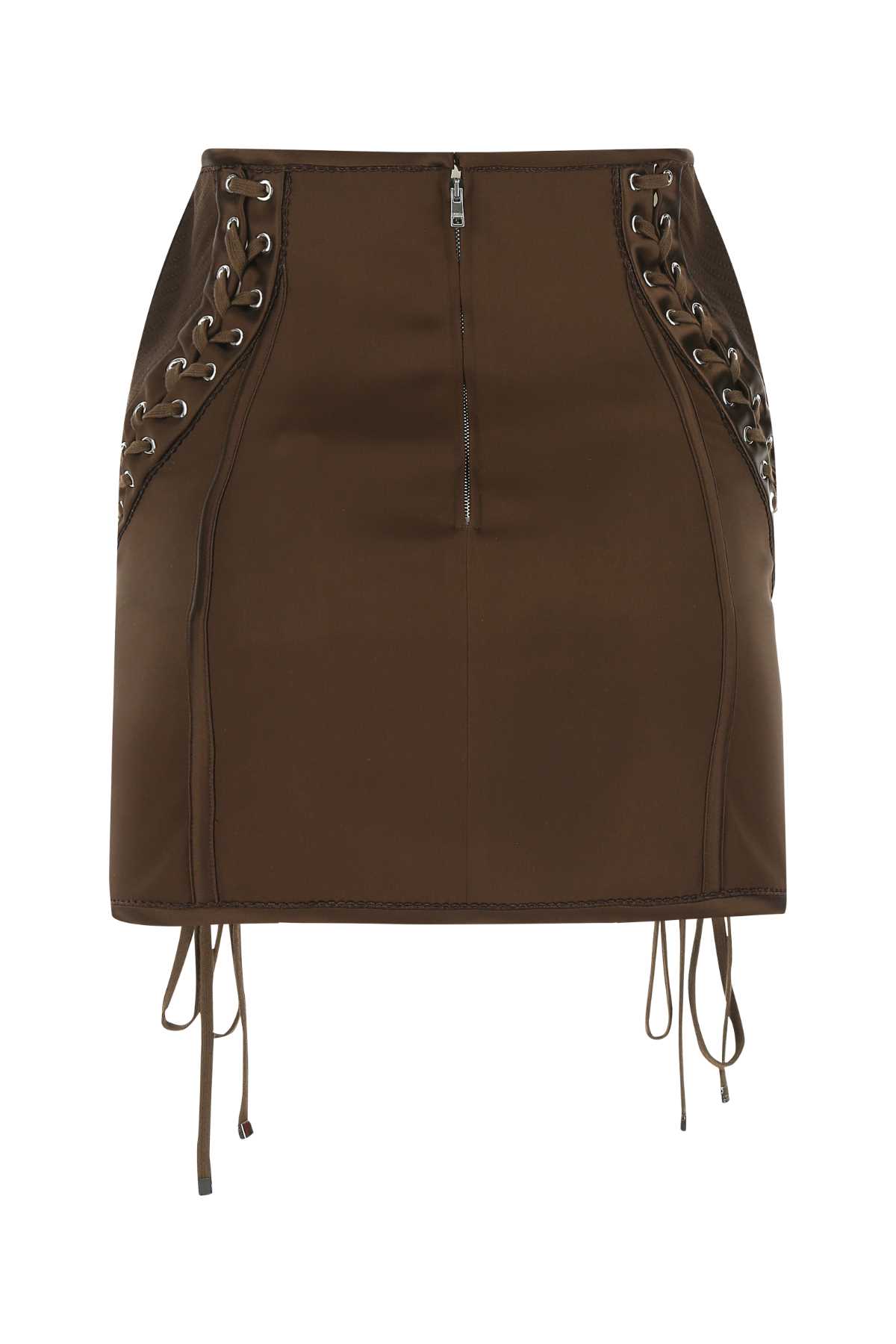 Shop Dolce & Gabbana Brown Satin Mini Skirt In M0694