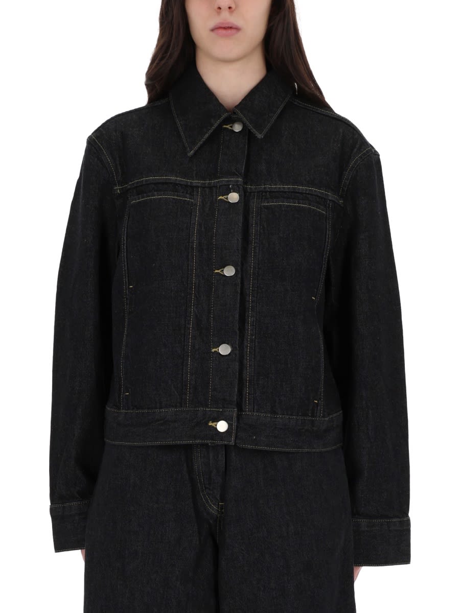 Studio Nicholson Collared Jacket With Contrast Stitching And Pockets In Black