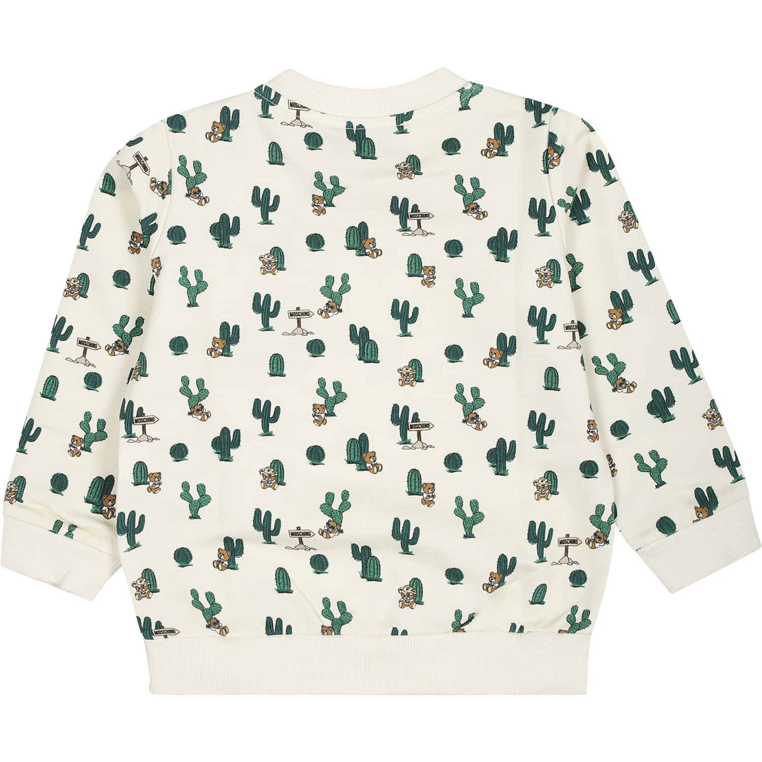 Shop Moschino Ivory Sweatshirt For Baby Boy With Teddy Bear And Cactus