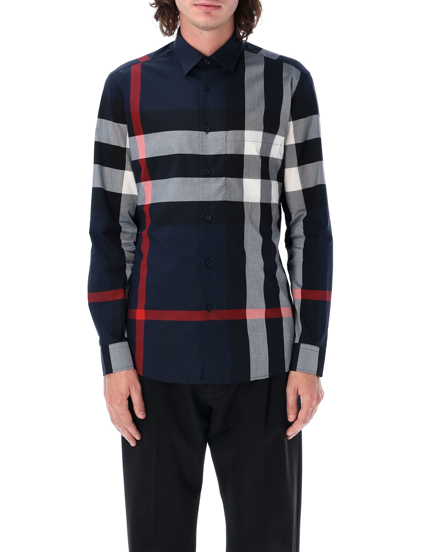 Shop Burberry Check Shirt In Navy Ip Check