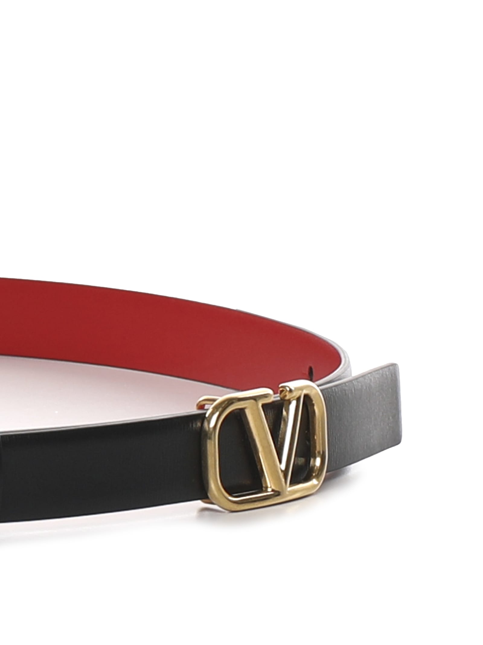 Shop Valentino Vlogo Reversible Calfskin Belt In Black, Red