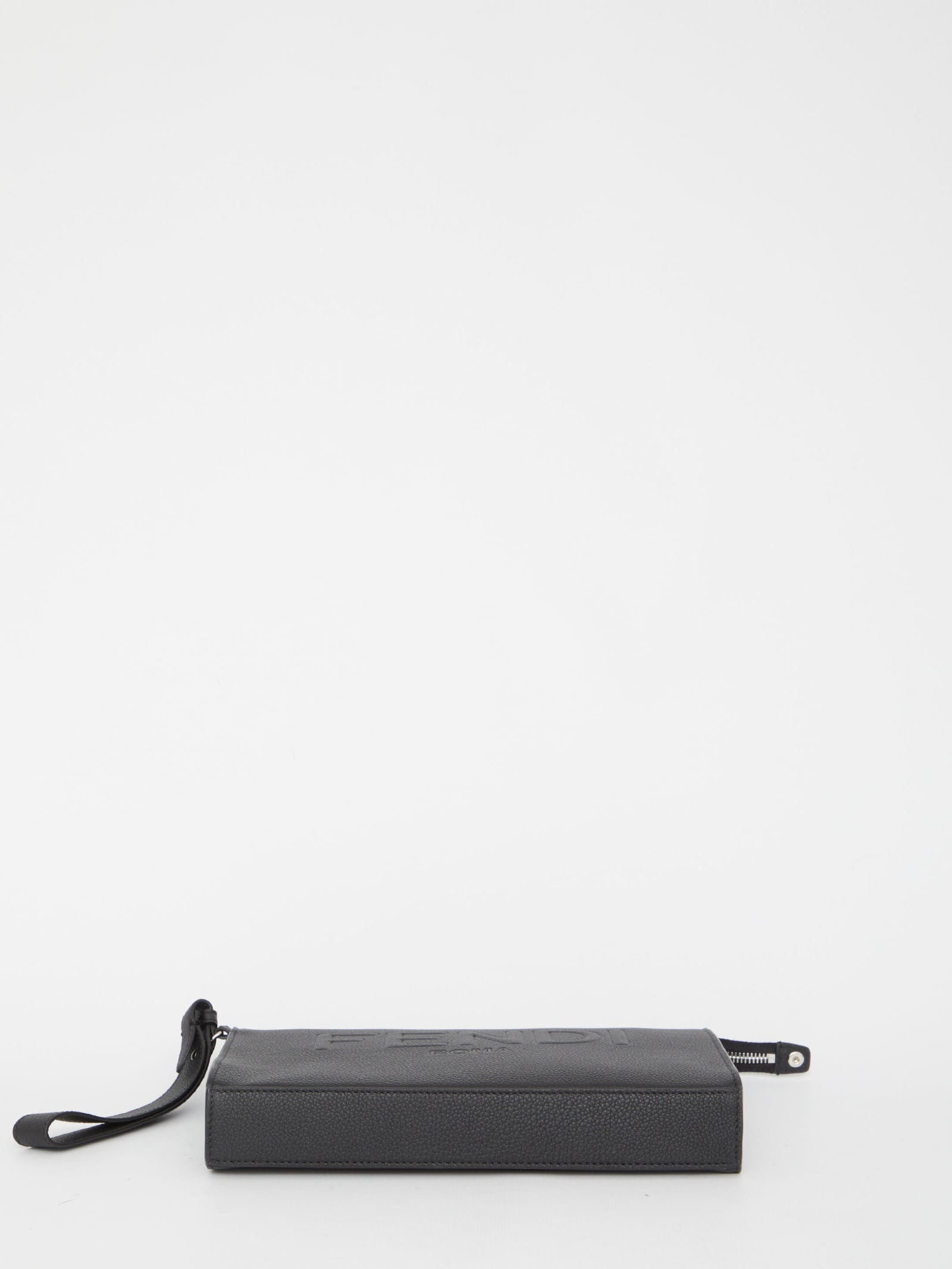 Shop Fendi Black Leather Pouch In Gxn Nero Palladio