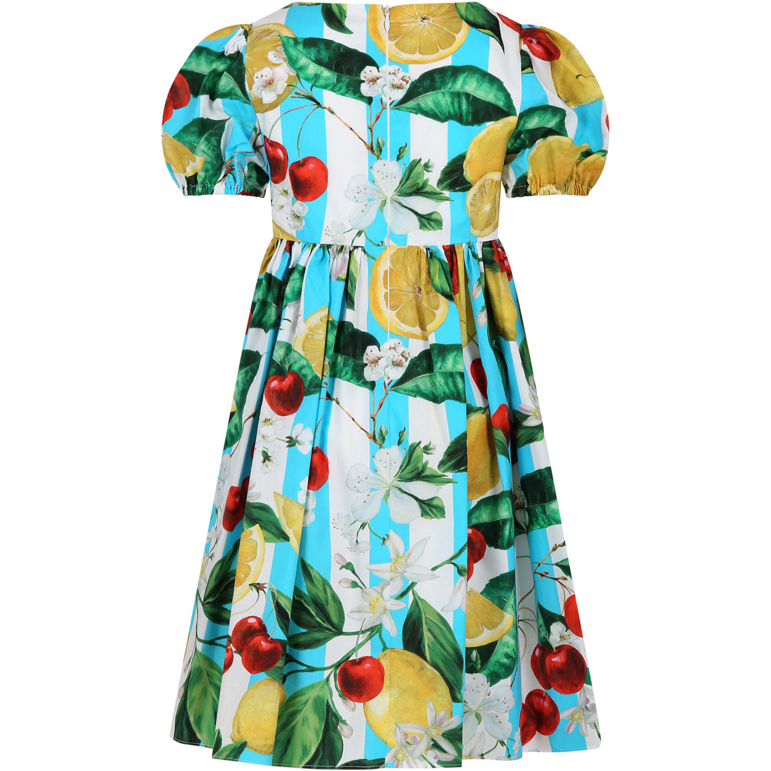 Shop Dolce & Gabbana Multicolor Dress For Girl With All-over Flowers And Fruits