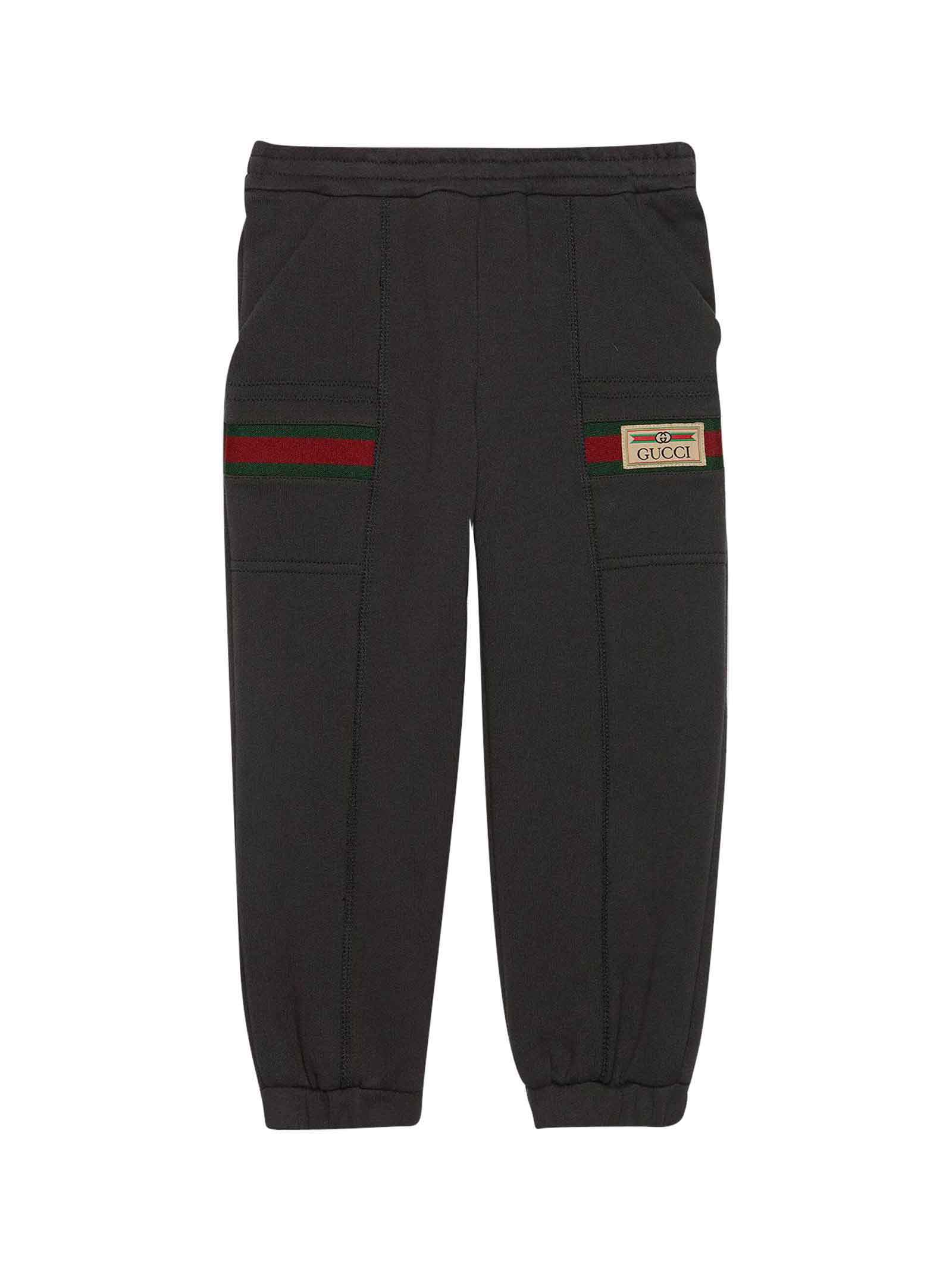 Gucci Black Sporty Trousers With Logo, Elastic Waistband And Cuffs