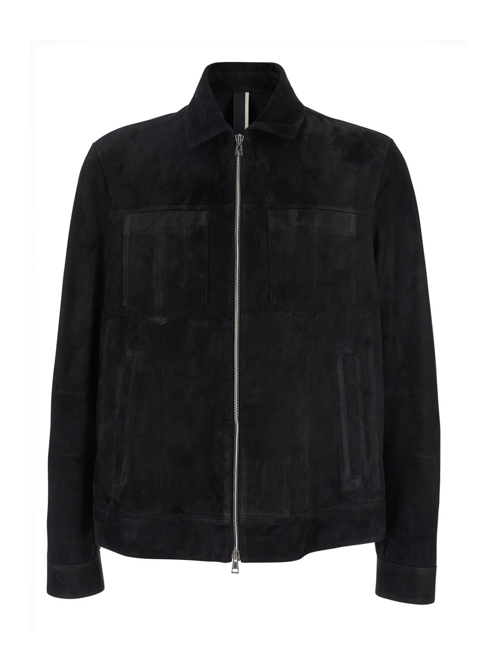 Black Jacket With Patch Pockets On The Front In Suede Man