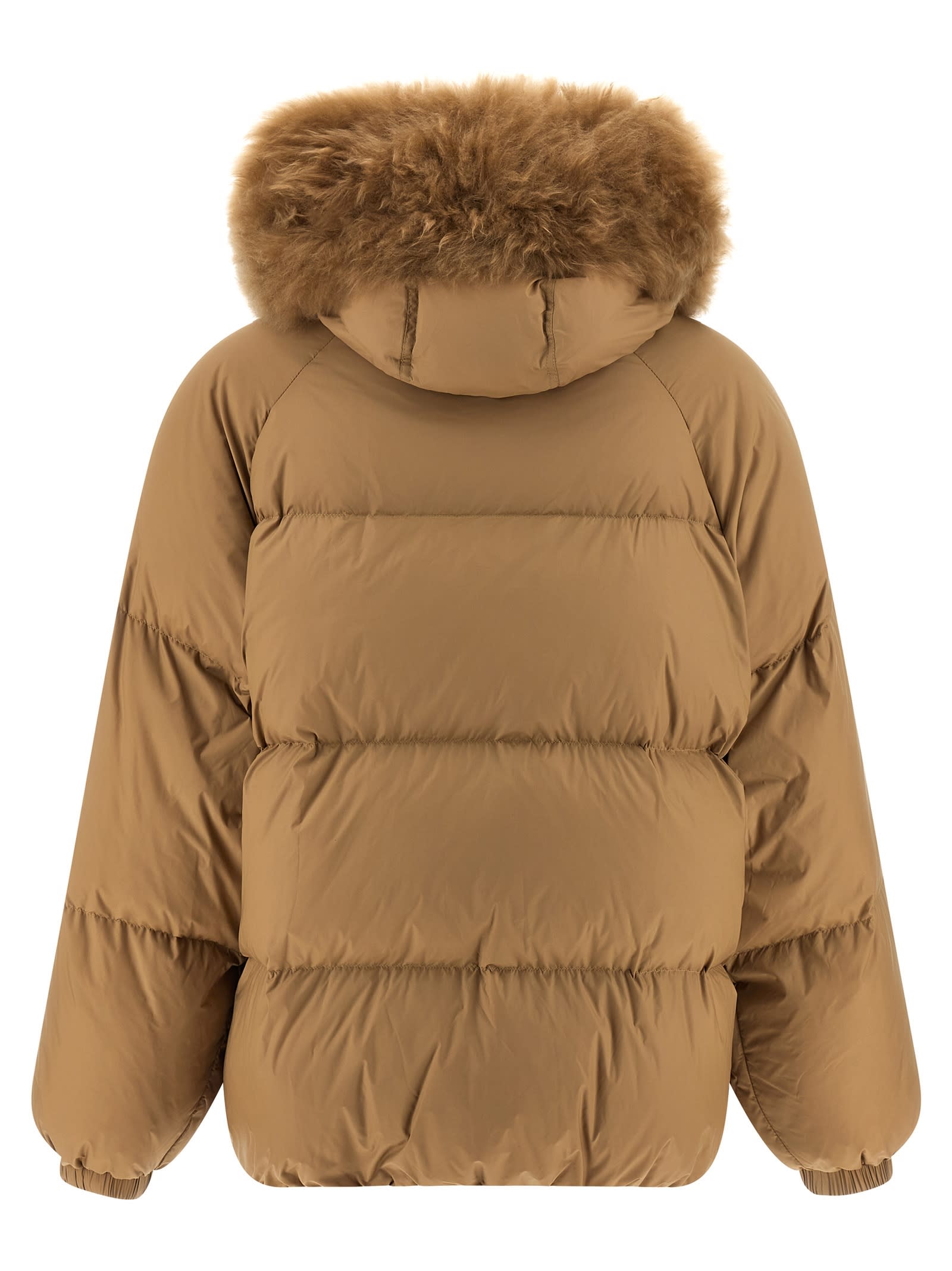 Salomon Fur Insert Down Jacket In Brown